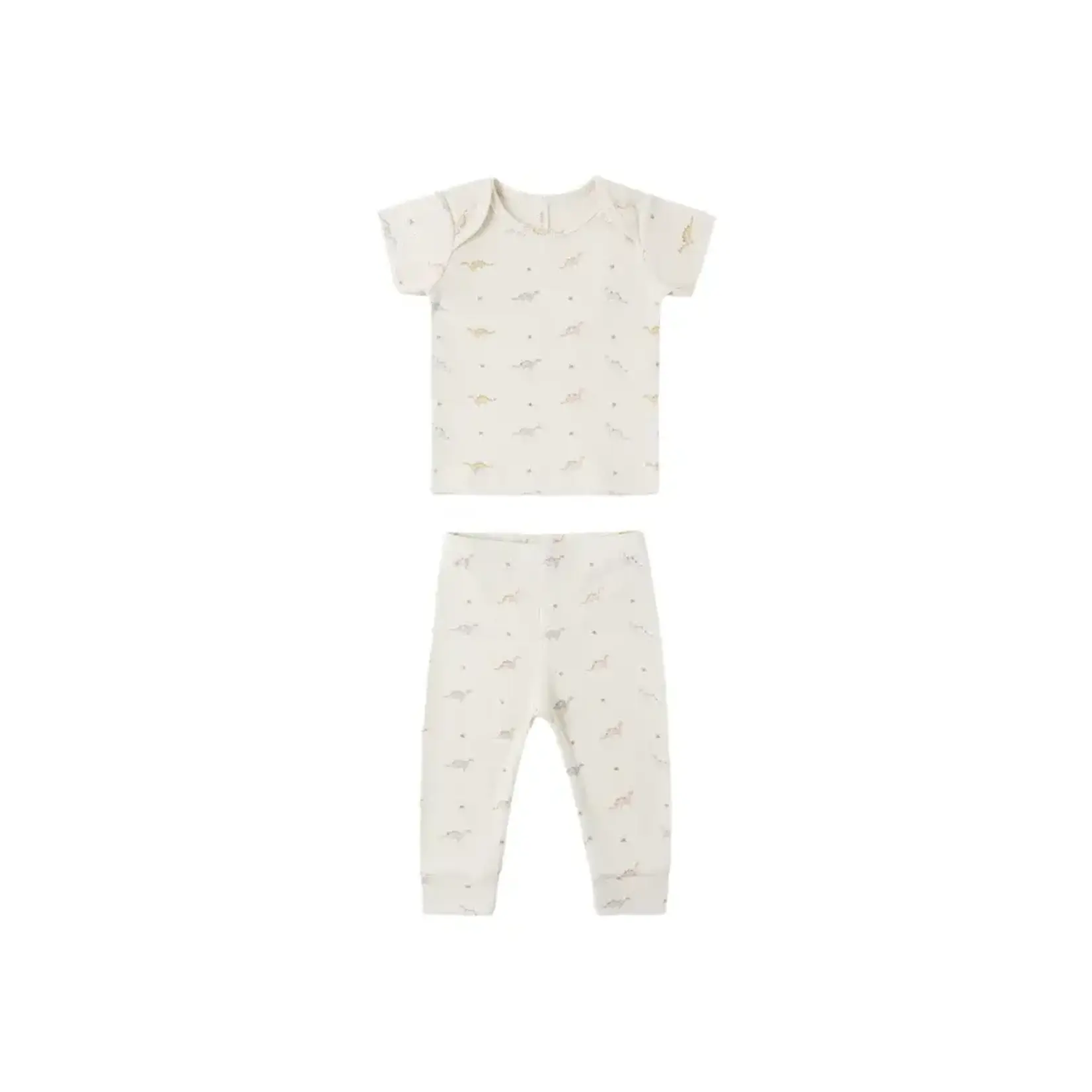 Quincy Mae Quincy Mae Natural Dinos Ribbed S/S Tee & Legging Set