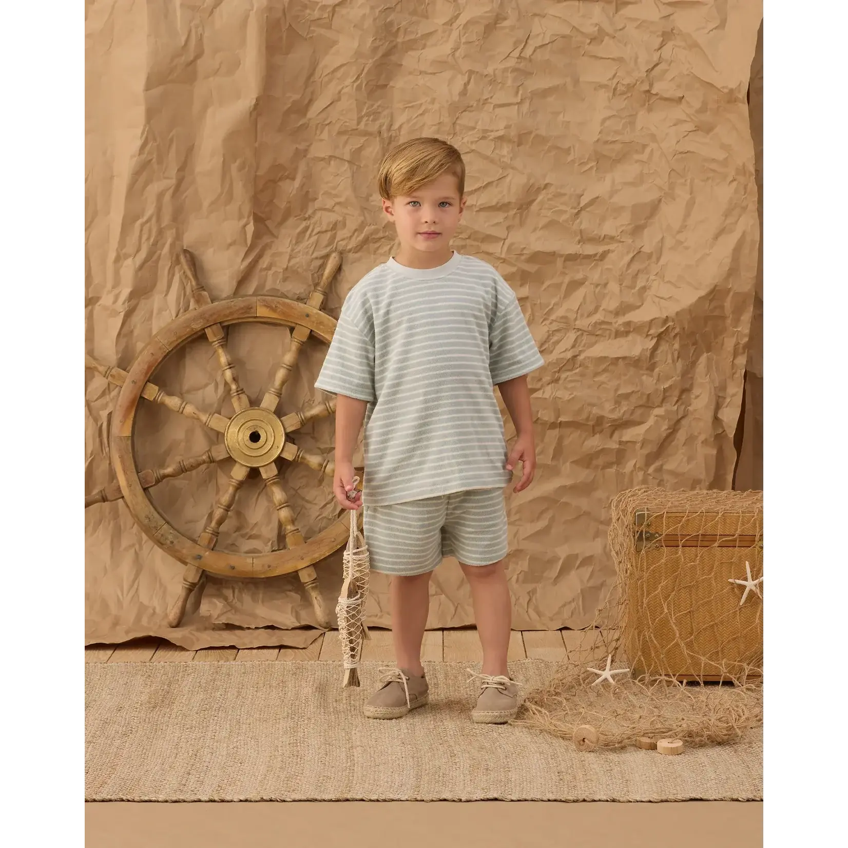 Rylee + Cru Rylee + Cru Seafoam Stripe Terry Relaxed Tee And Short Set