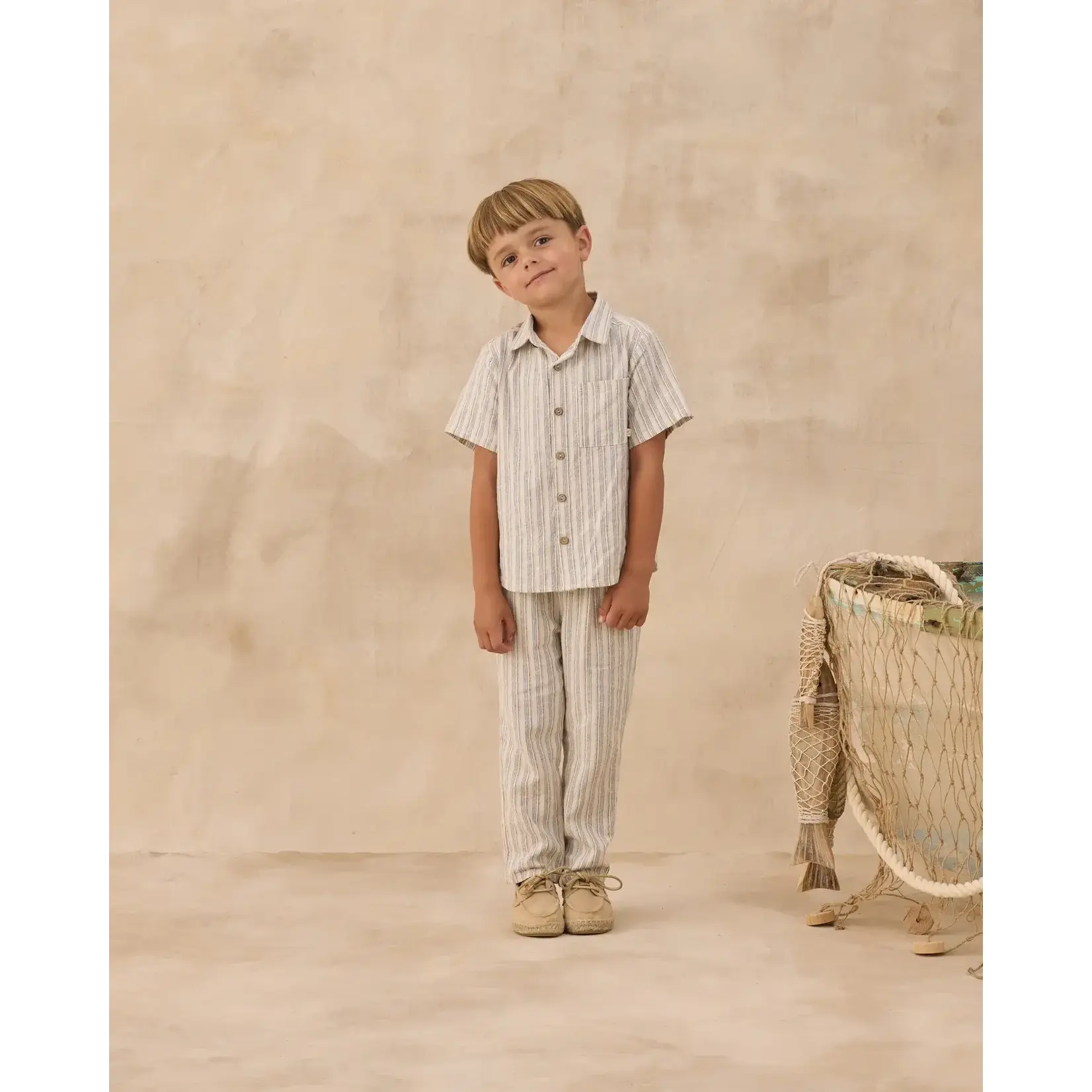 Rylee + Cru Rylee + Cru Natural Nautical Collared S/S Shirt And Ethan Trouser Set