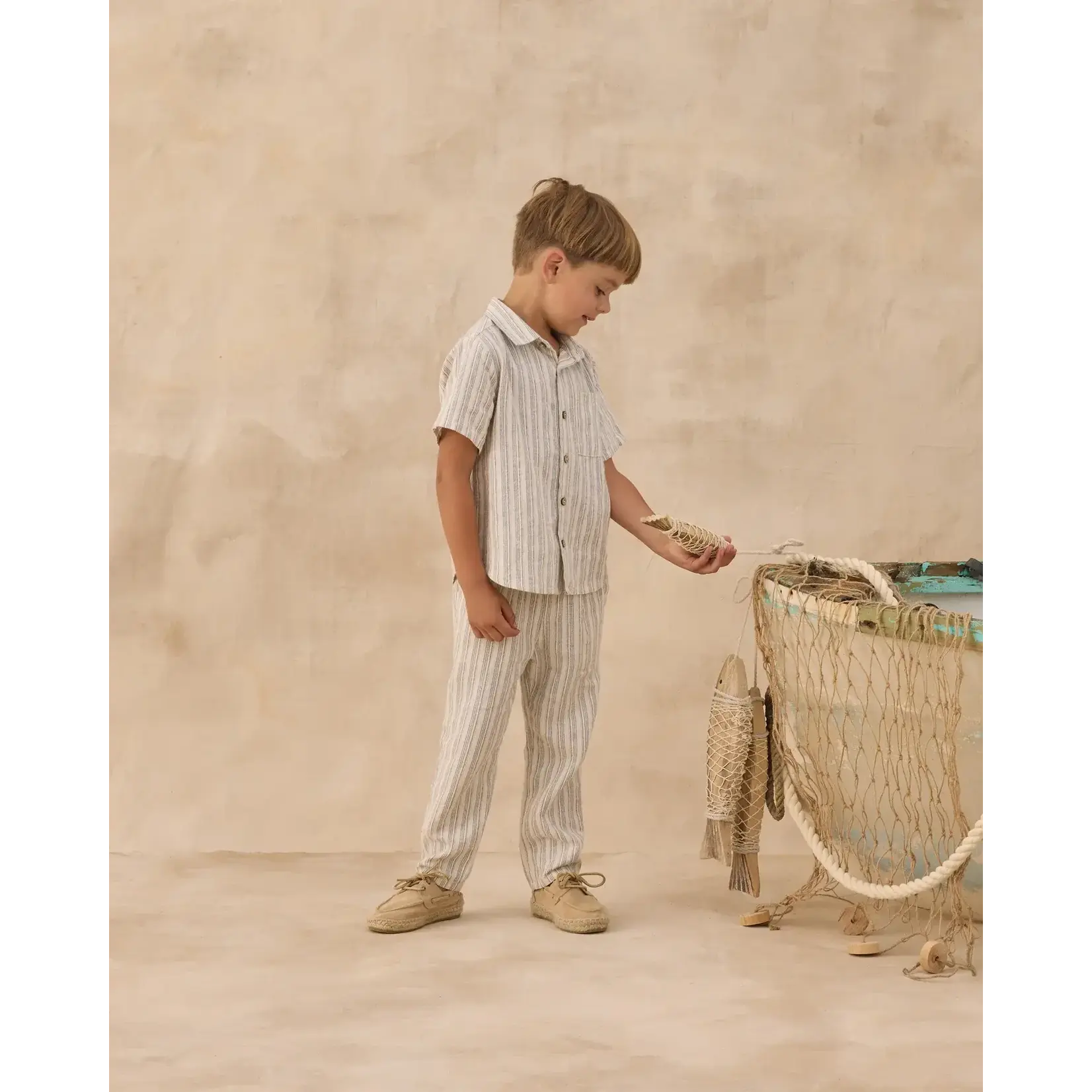 Rylee + Cru Rylee + Cru Natural Nautical Collared S/S Shirt And Ethan Trouser Set