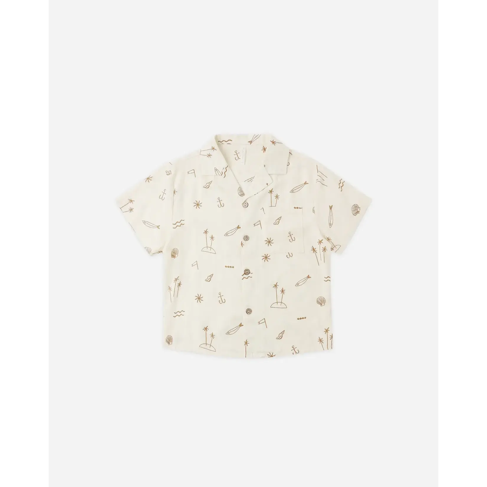 Rylee + Cru Rylee + Cru Natural Coastal Lapel Collar Shirt & Ocre Check Perry Short Set