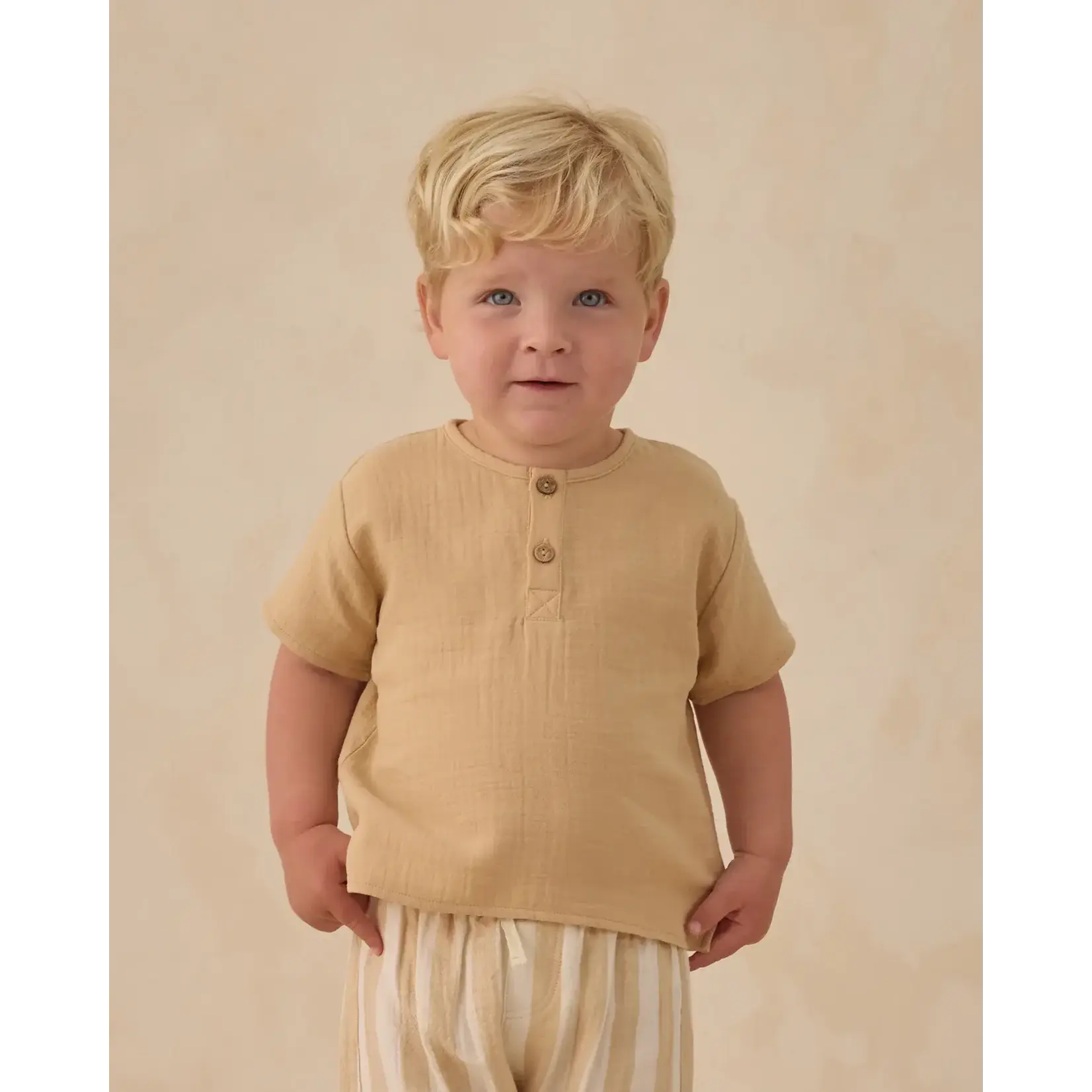 Quincy Mae Quincy Mae Butterscotch Henry Top & Summer Stripe Pant Set