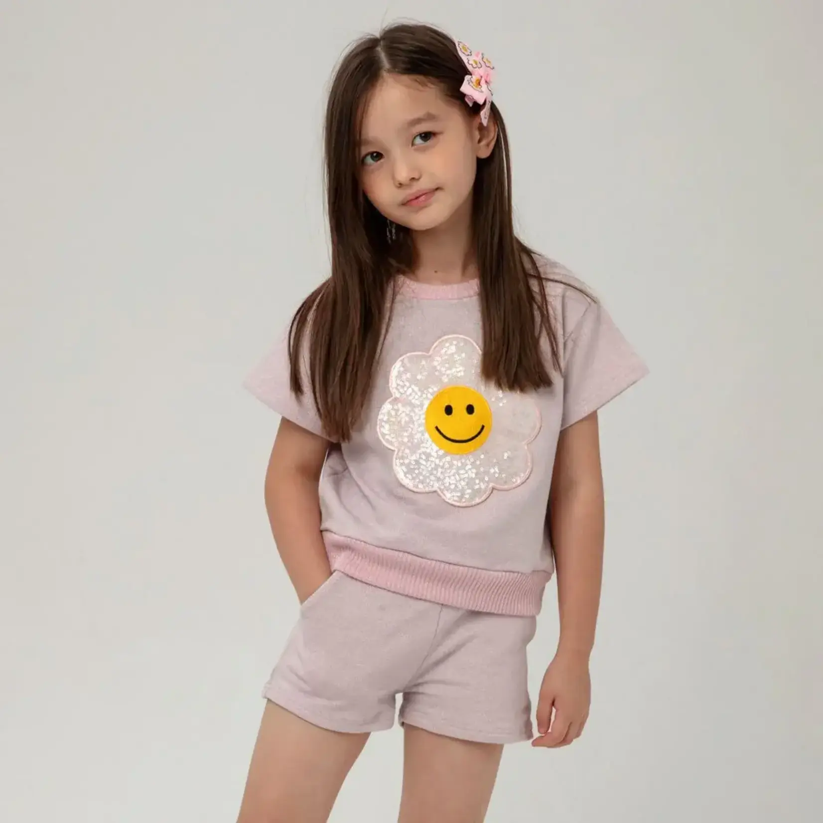 Petite Hailey Petite Hailey Pink Metallic Daisy Sweatshirts Set