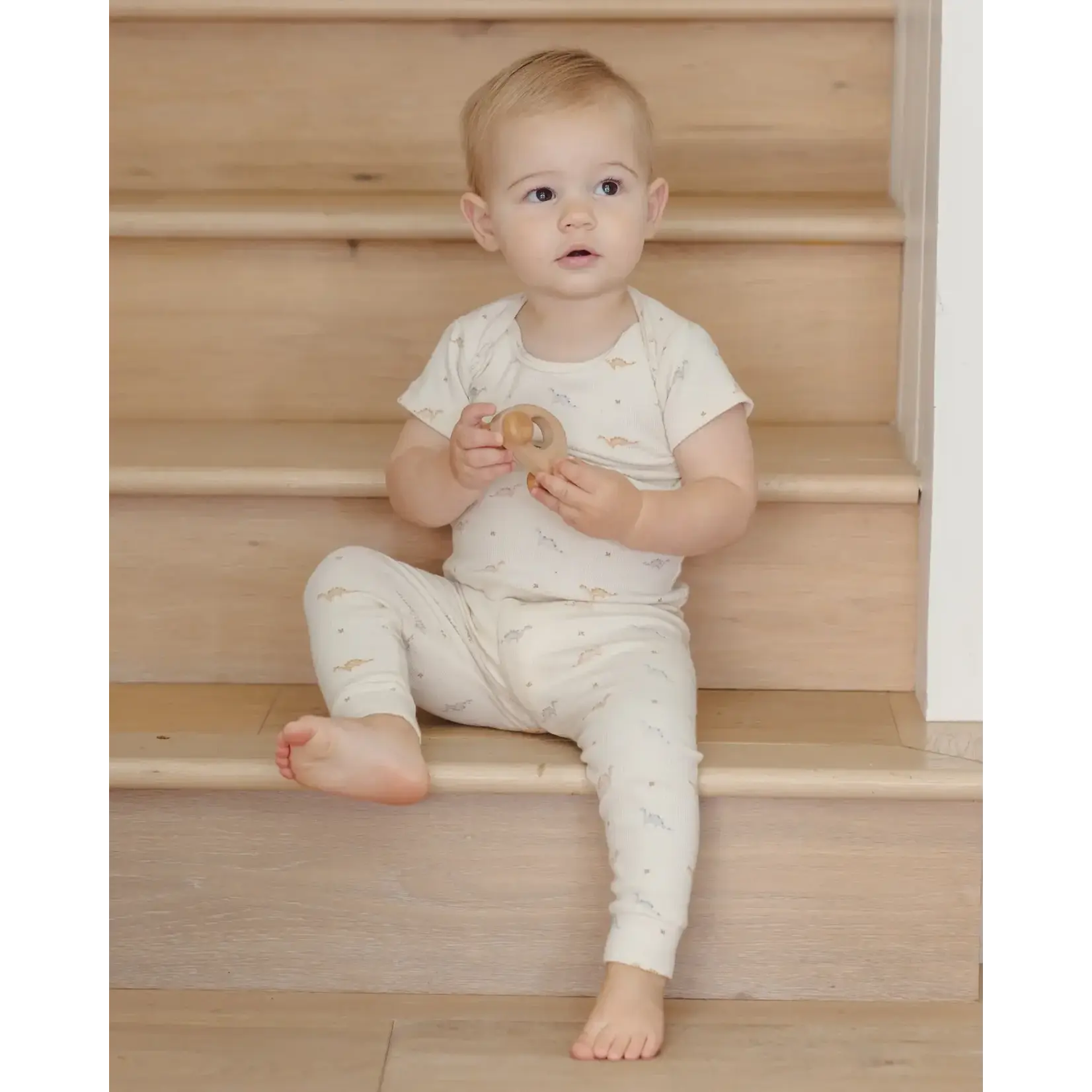 Quincy Mae Quincy Mae Natural Dinos Ribbed S/S Tee & Legging Set