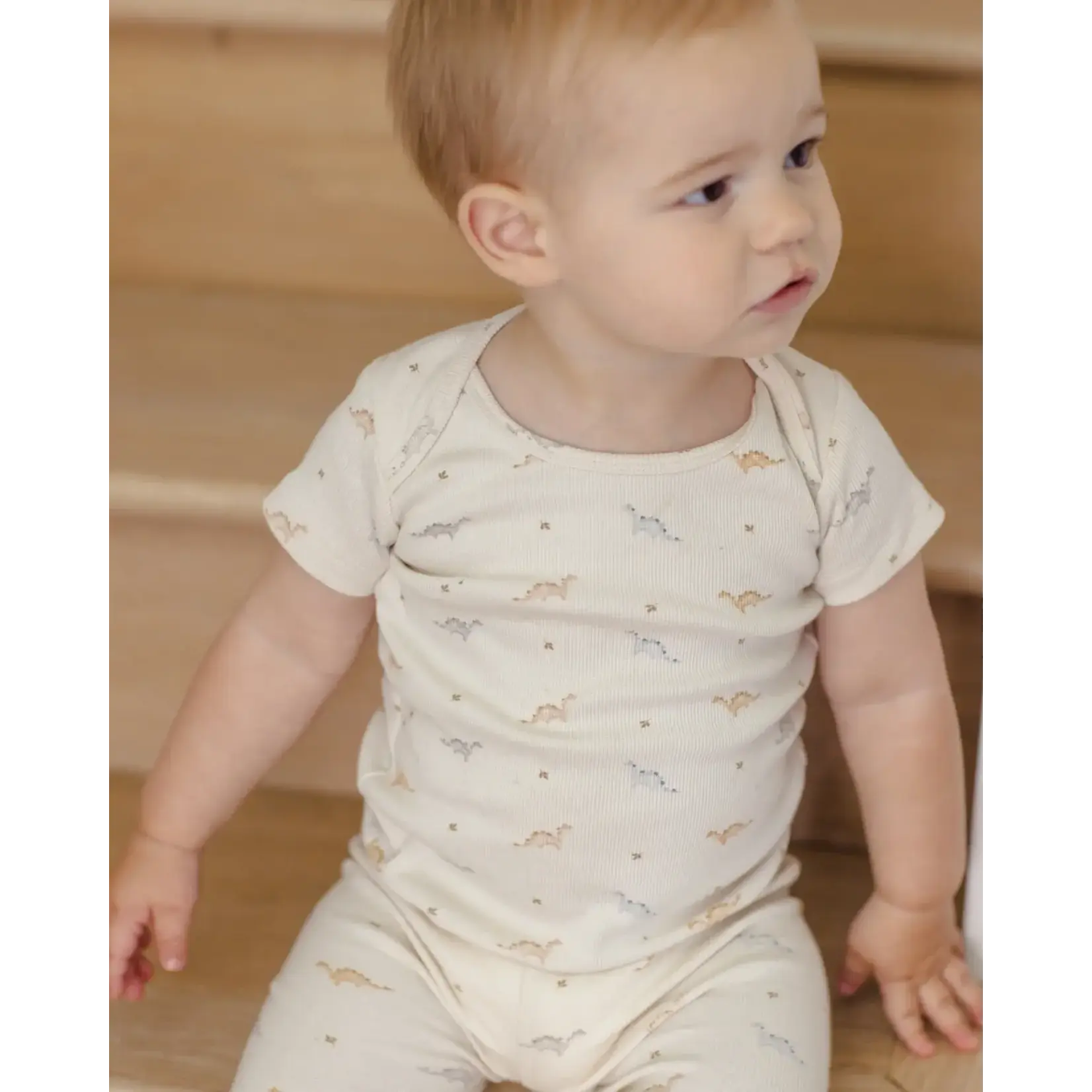 Quincy Mae Quincy Mae Natural Dinos Ribbed S/S Tee & Legging Set