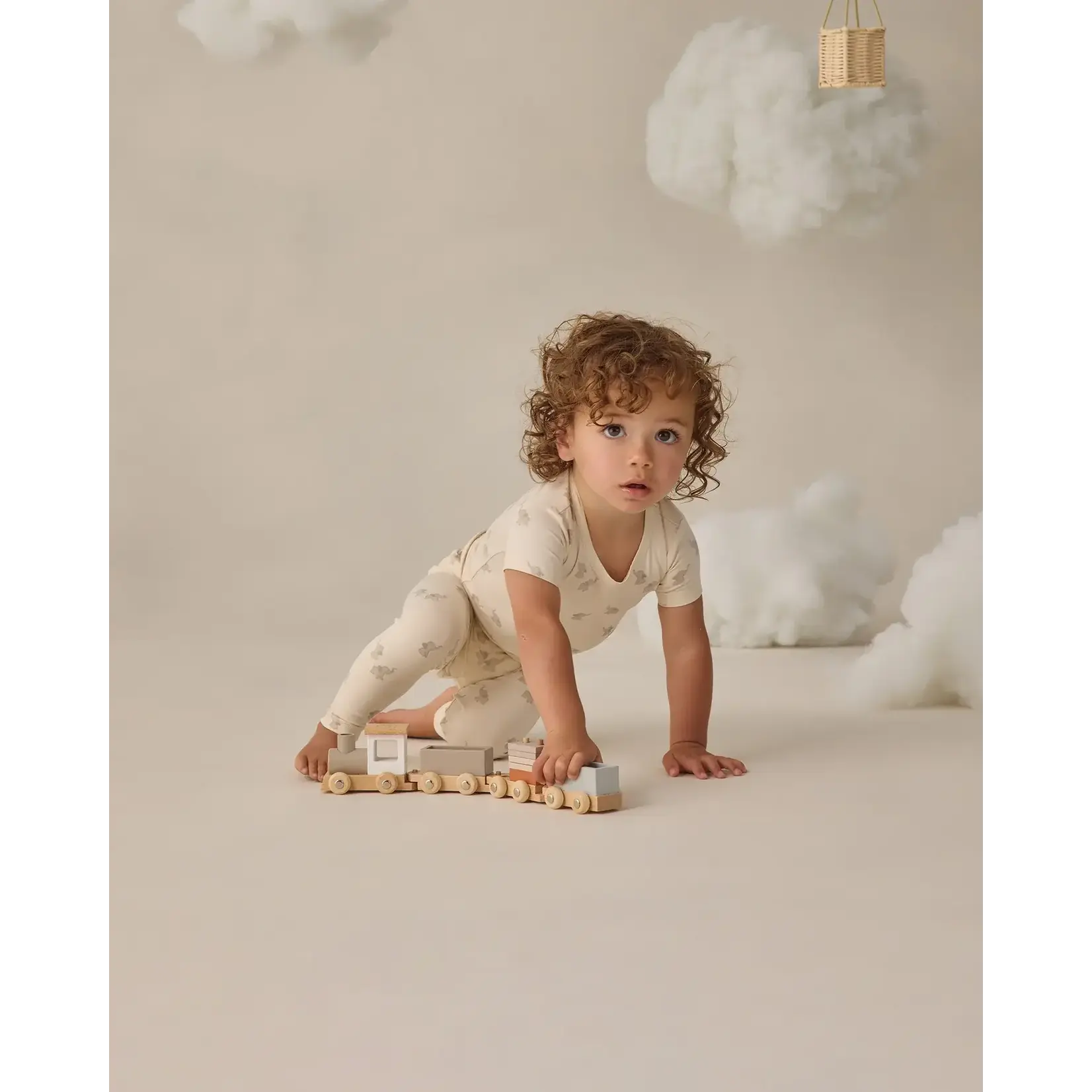 Quincy Mae Quincy Mae Natural Elephants Bamboo S/S Pj Set