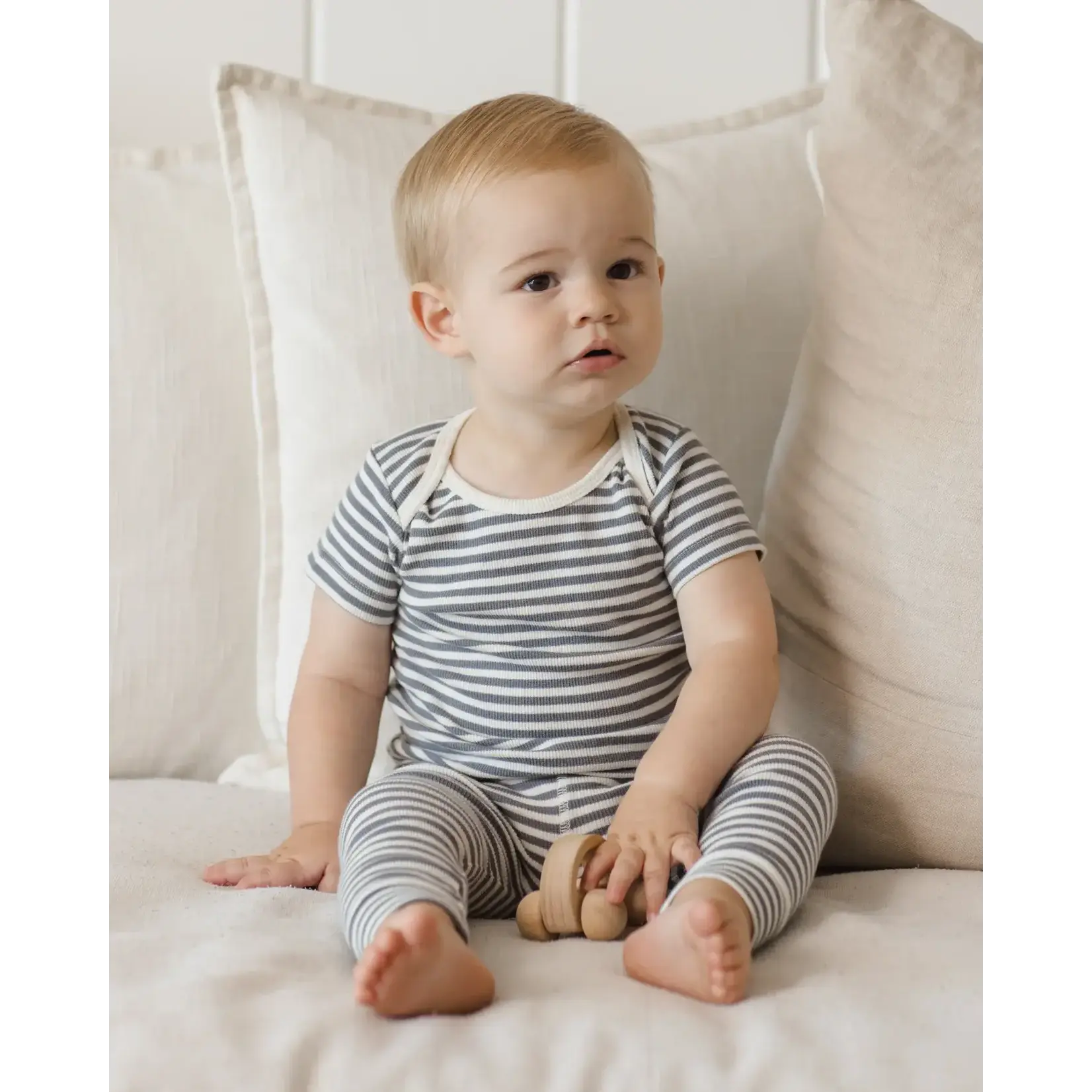 Quincy Mae Quincy Mae Ocean Stripe Ribbed S/S Tee & Legging Set
