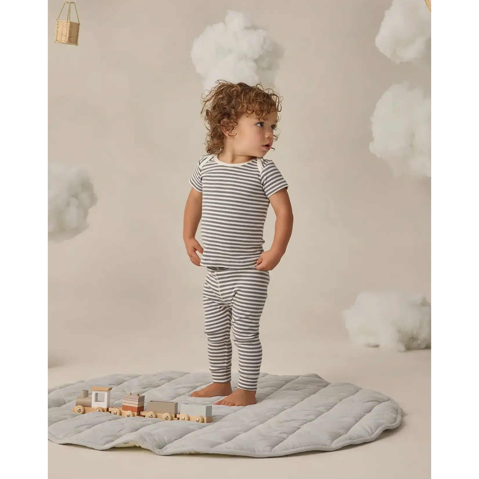 Quincy Mae Quincy Mae Ocean Stripe Ribbed S/S Tee & Legging Set
