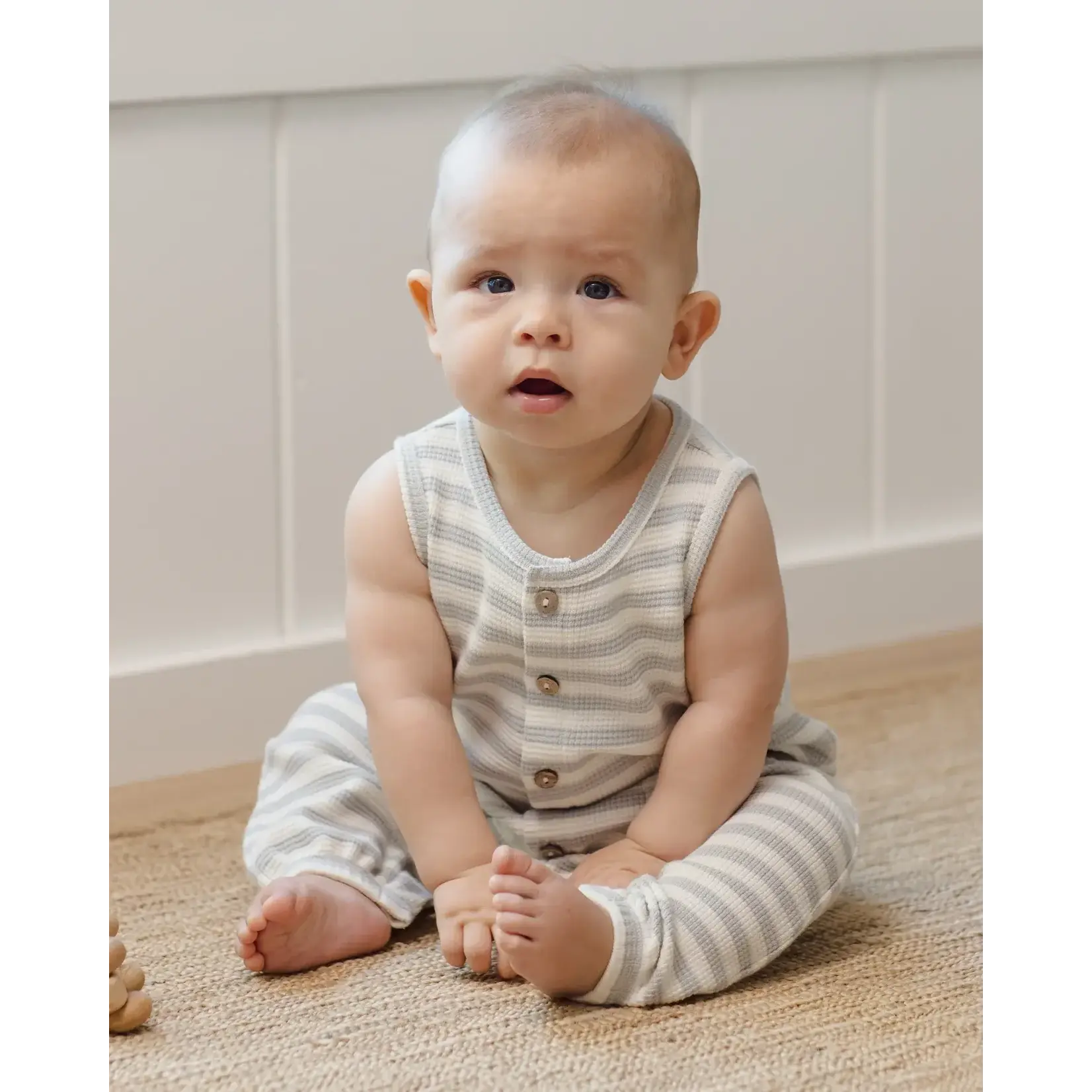 Quincy Mae Quincy Mae Sky Stripe Waffle Jumpsuit