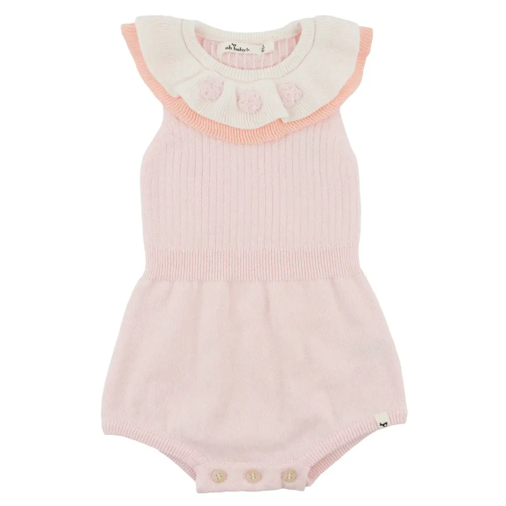 Oh Baby! Oh Baby Pink Flower Crochet Victoria Double Collar Romper
