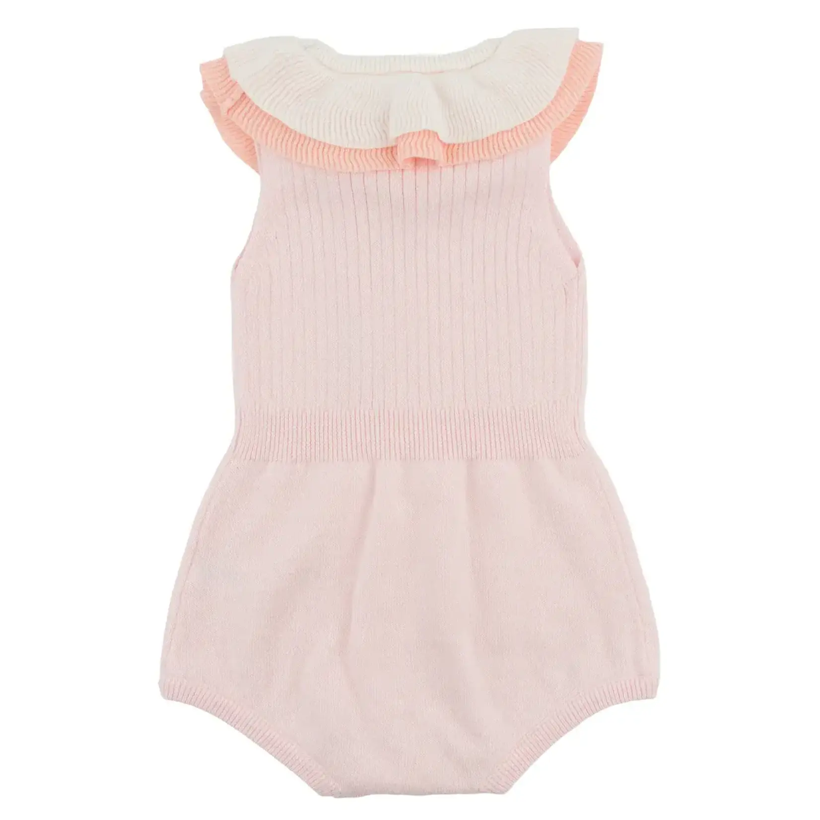 Oh Baby! Oh Baby Pink Flower Crochet Victoria Double Collar Romper