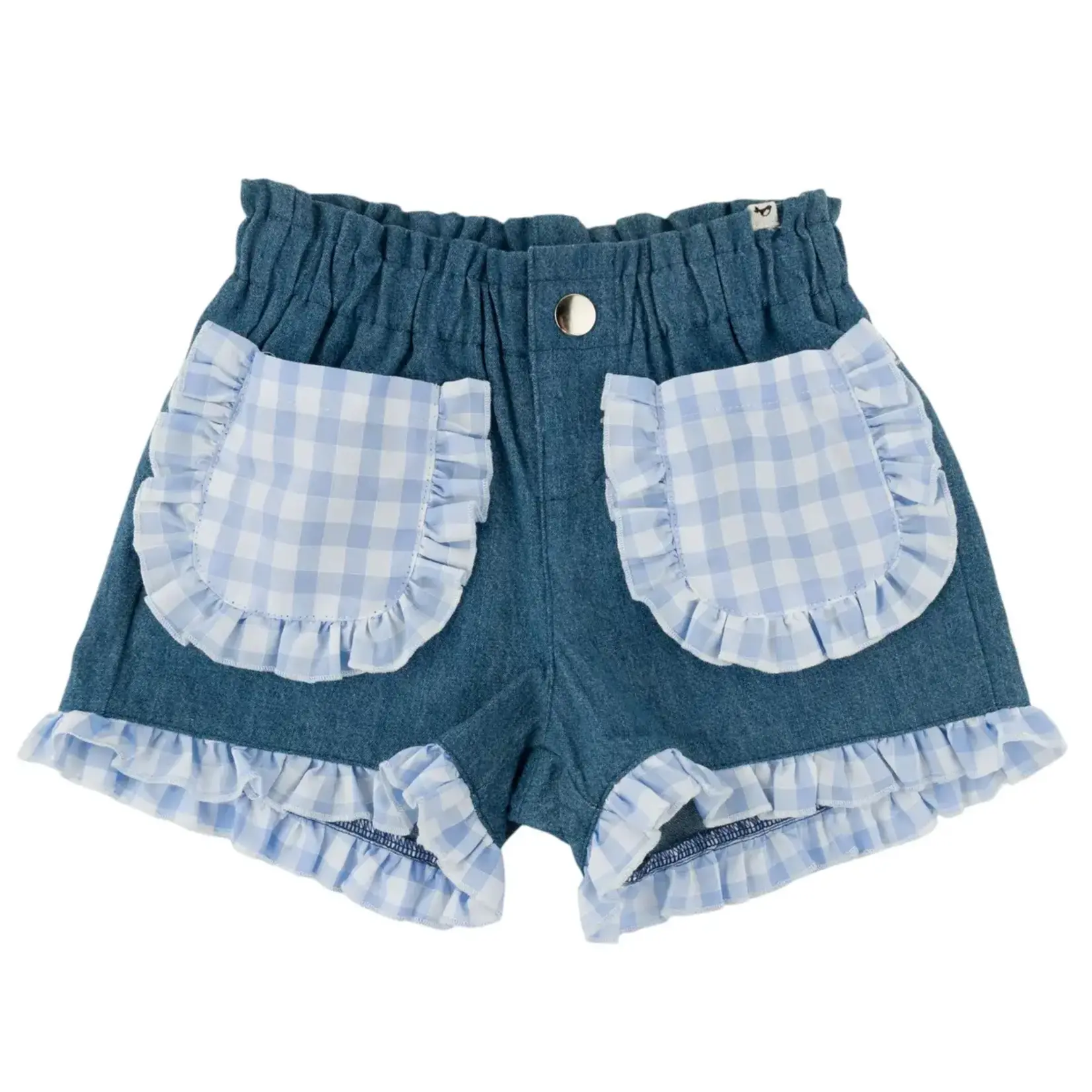Oh Baby! Oh Baby Medium Wash Denim Libby Checks Pocket Ruffle Short