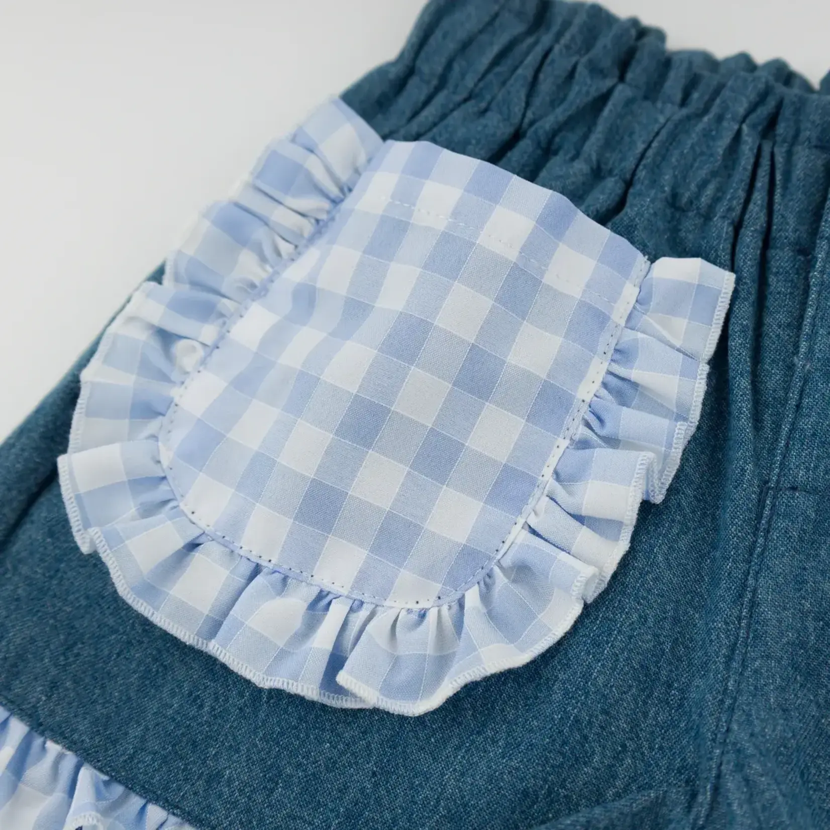 Oh Baby! Oh Baby Medium Wash Denim Libby Checks Pocket Ruffle Short