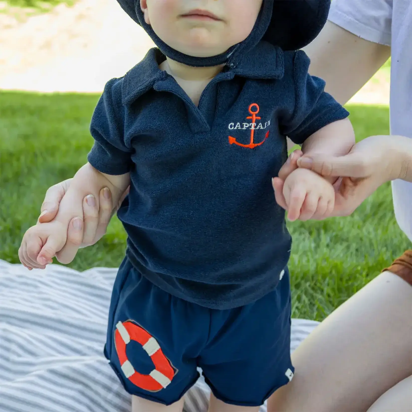 Oh Baby! Oh Baby Navy Captain W/ Anchor Embroidery Spencer Polo