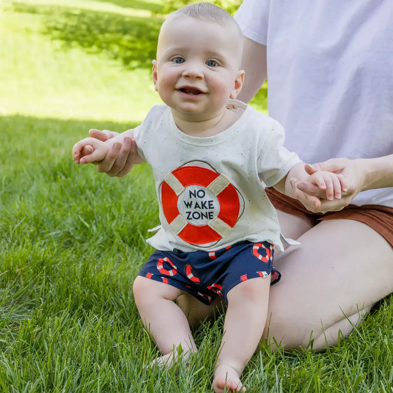 Oh Baby! Oh Baby Oyster No Wake Zone Applique Confetti Raw Edge Tee