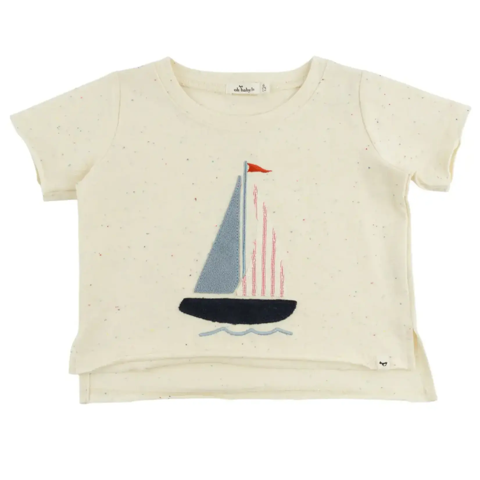 Oh Baby! Oh Baby Natural Sailboat Applique Confetti Raw Edge Tee