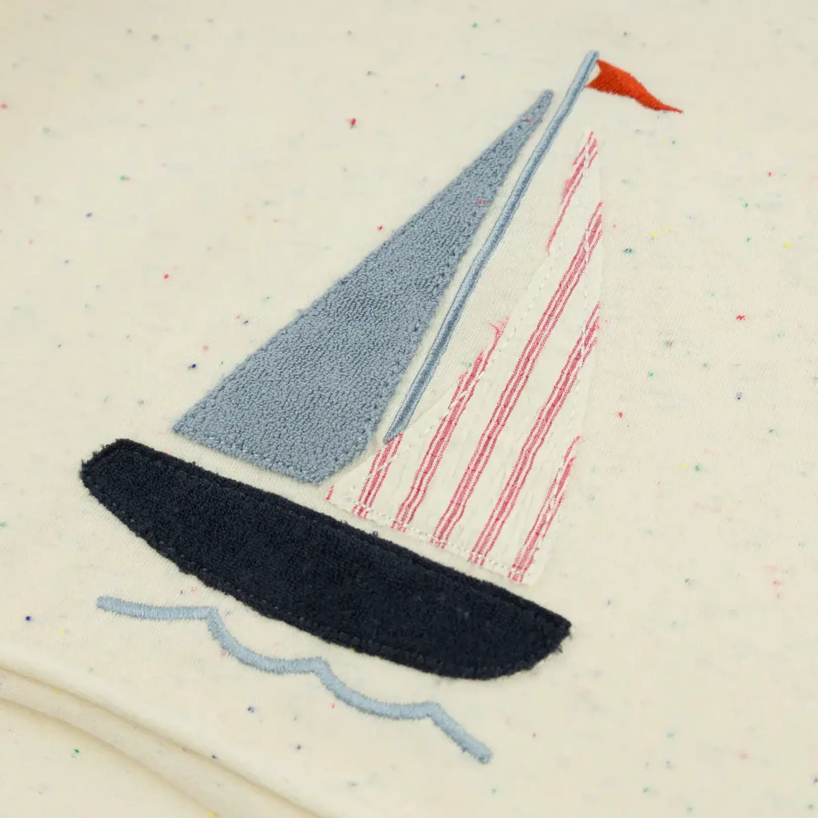 Oh Baby! Oh Baby Natural Sailboat Applique Confetti Raw Edge Tee