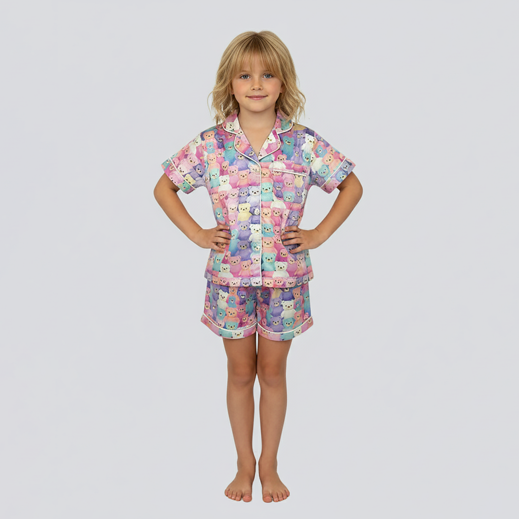 Tweenstyle By Stoopher Tweenstyle By Stoopher Multi Sweet Bears Print Satin Loungewear Set