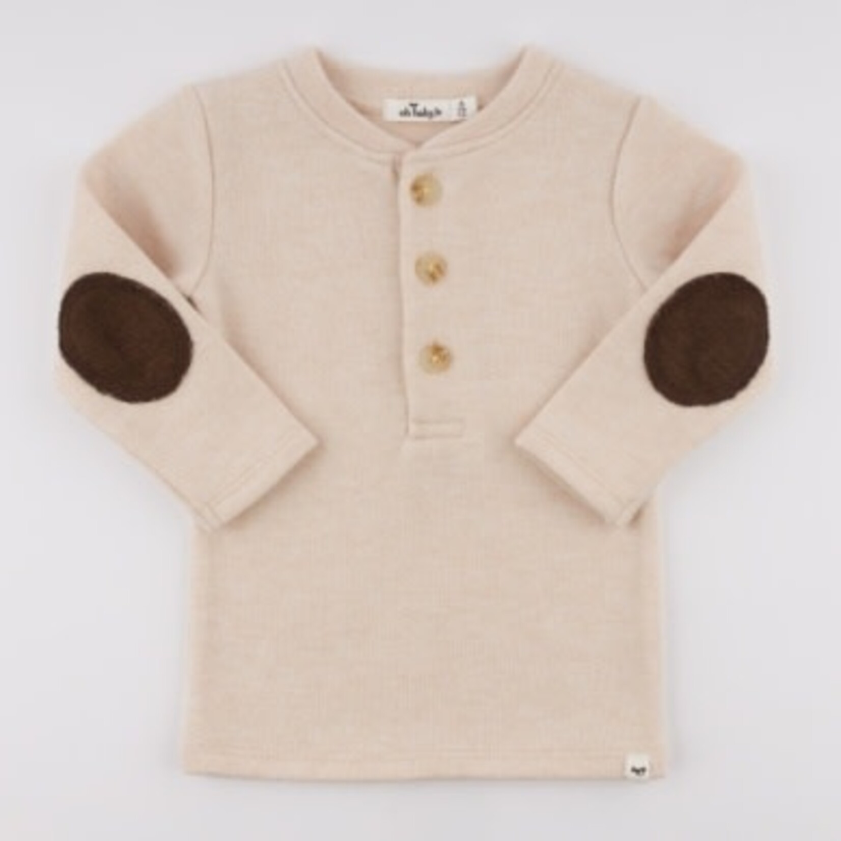 Oh Baby! Oh Baby Natural Sweater Brown Knit Elbow Patch Henley