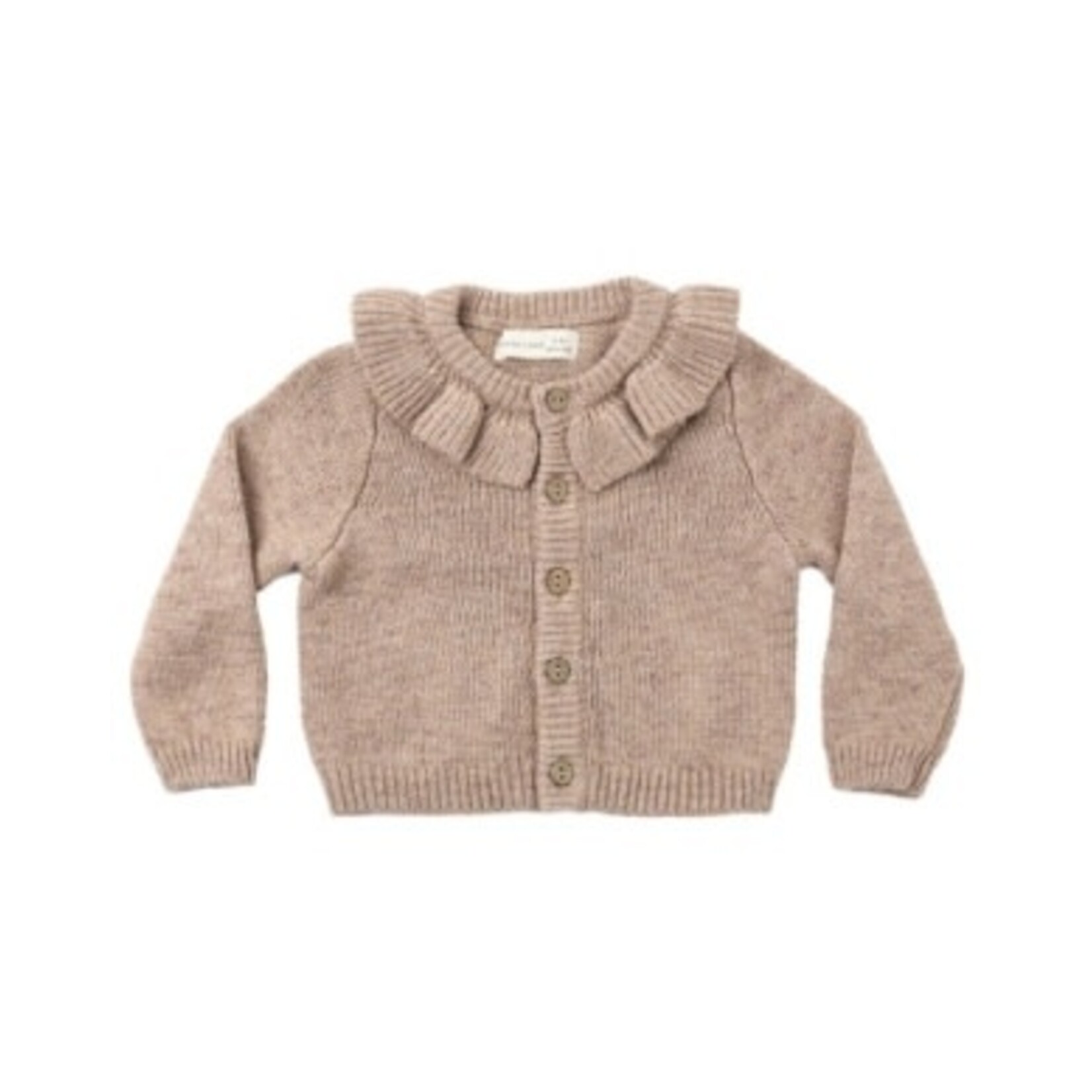 Quincy Mae Quincy Mae Heathered Almond Ruffle Collar Cardigan Top & Knit Pant Set