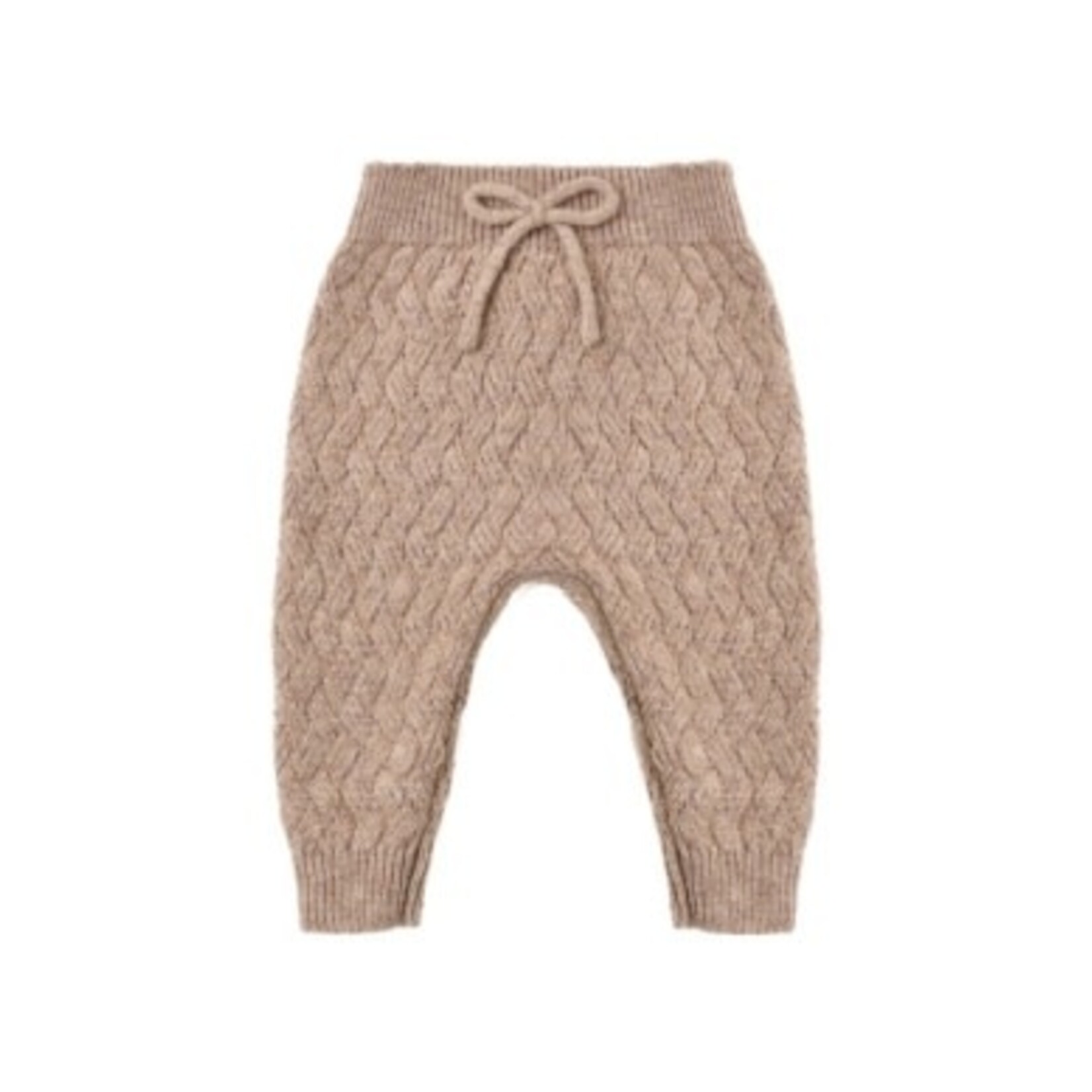 Quincy Mae Quincy Mae Heathered Almond Ruffle Collar Cardigan Top & Knit Pant Set