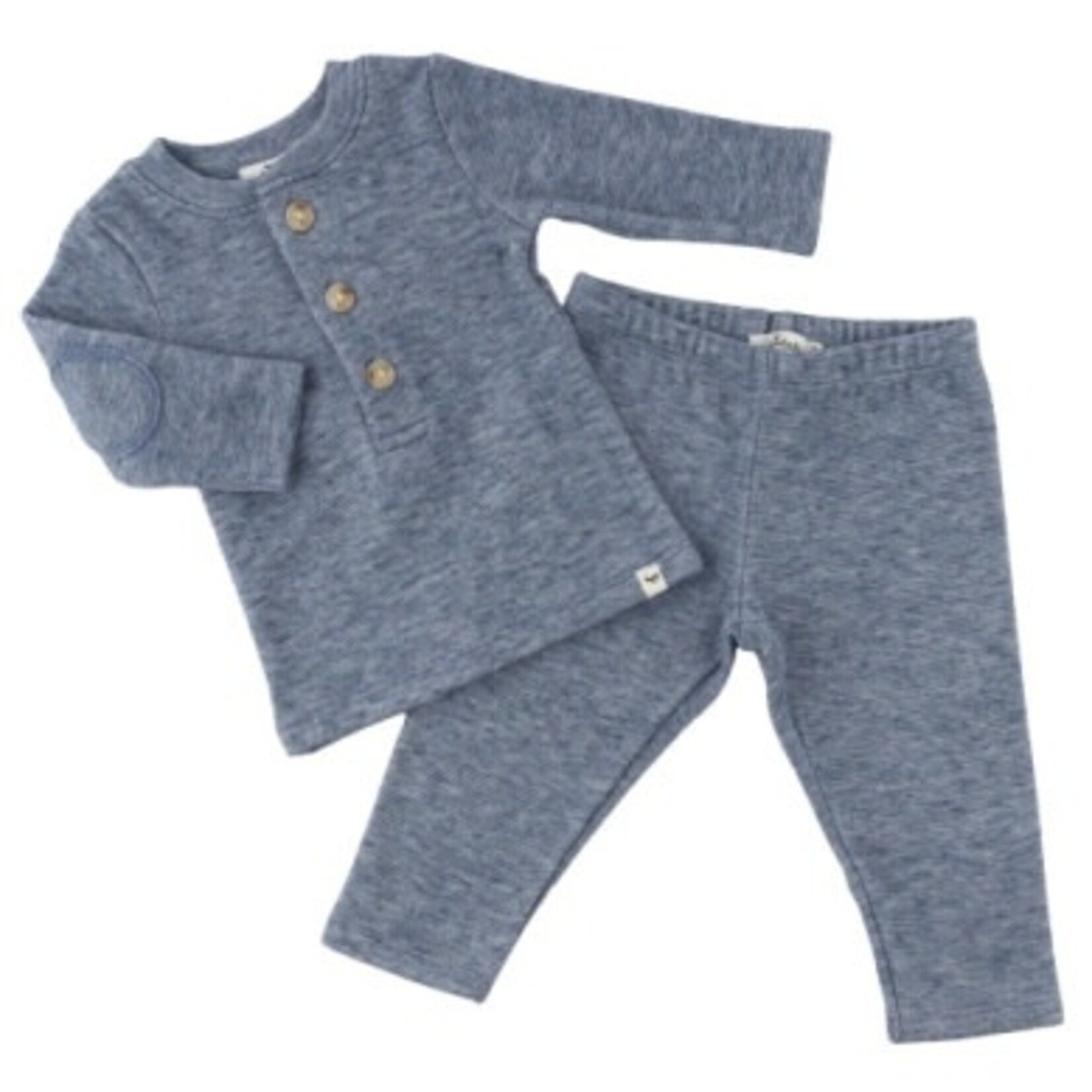 Oh Baby! Oh Baby Denim Honeycomb Henley Elbow Patch 2pc Set