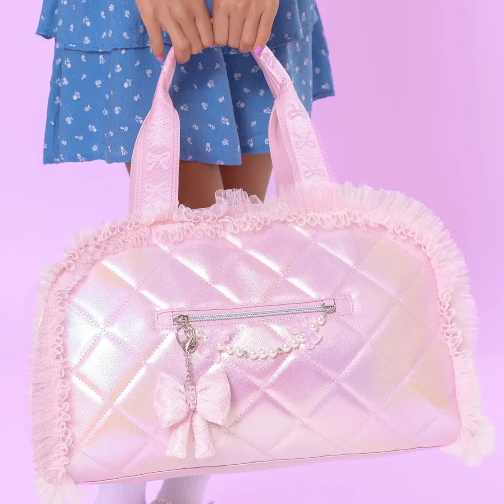 OMG Accessories OMG Accessories Bow Quilted Duffle Bag