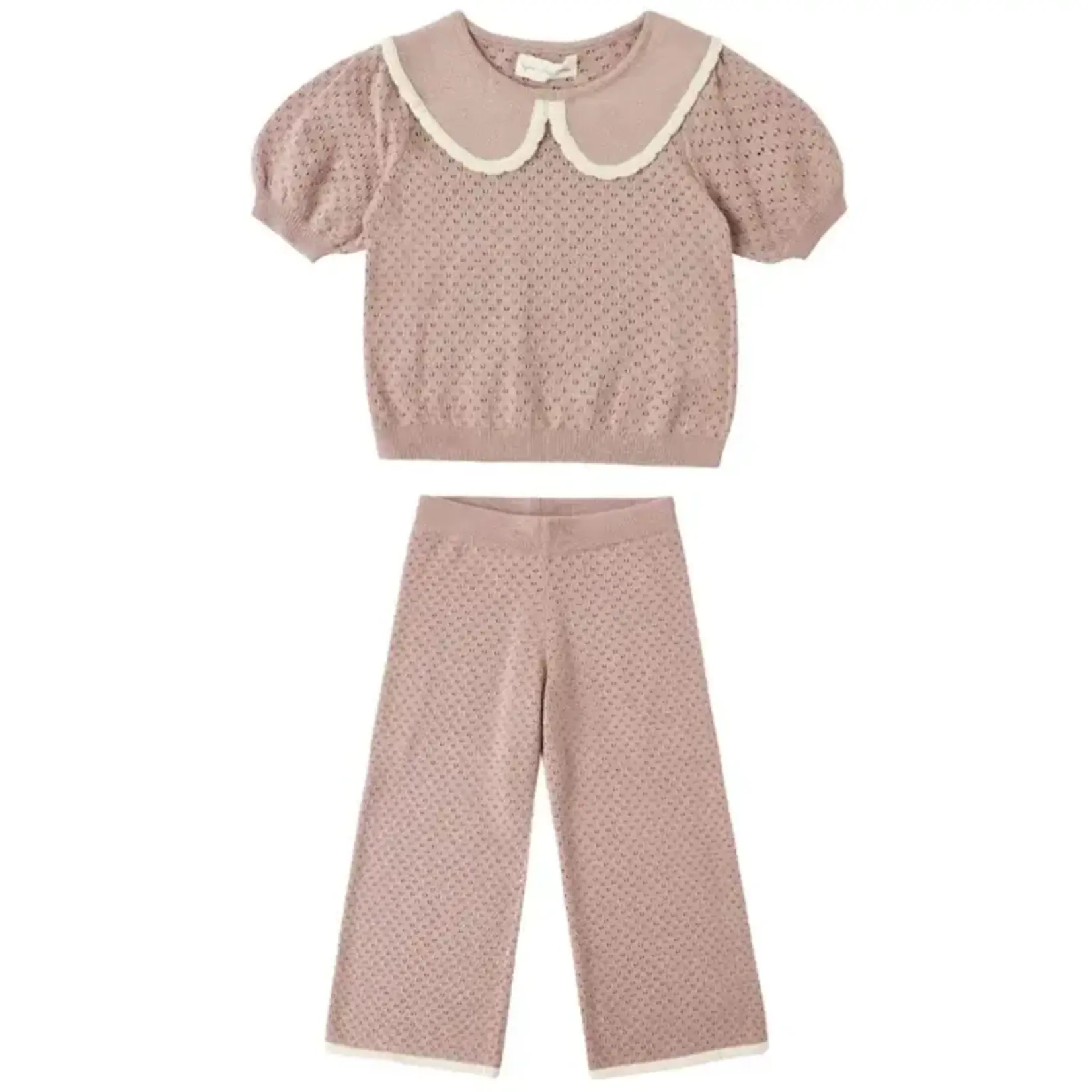 Rylee + Cru Rylee + Cru Rosewood Pointelle Collared Top & Pant Set