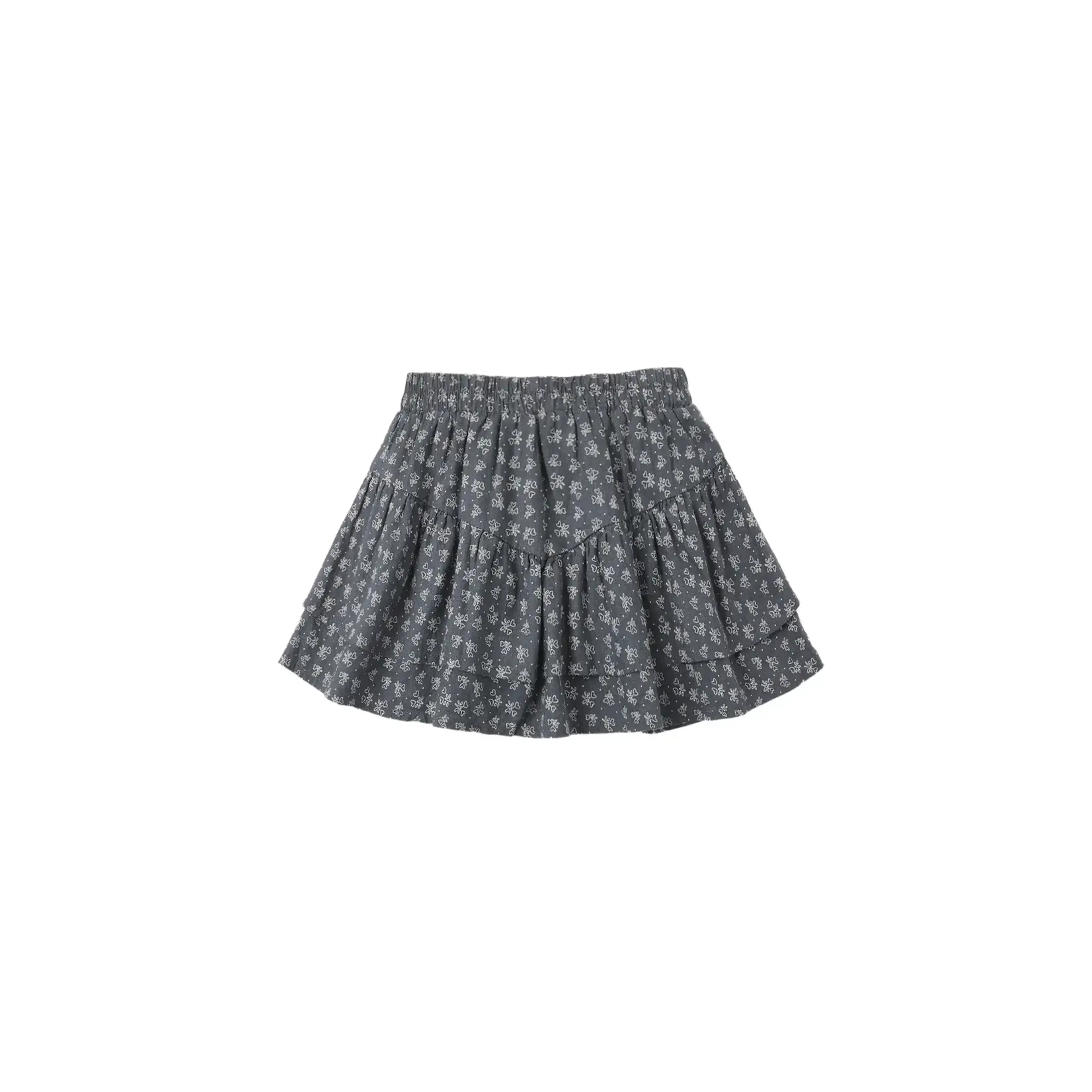 Rylee + Cru Rylee + Cru Midnight Ribbed L/S Top & Heart Ditsy Tiered Mini Skirt Set