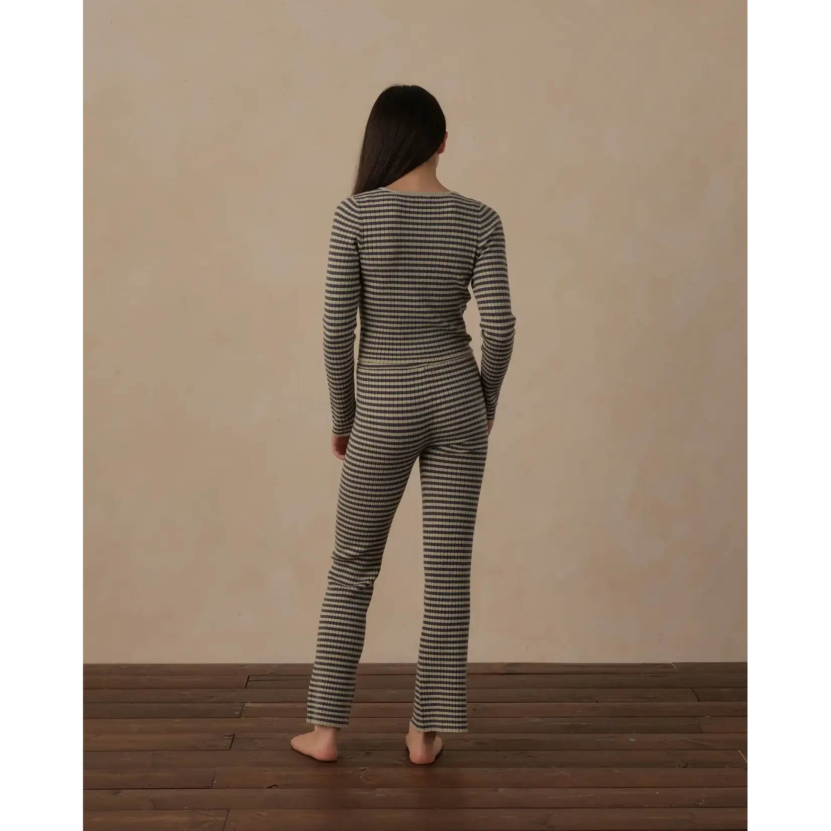 Rylee + Cru Rylee + Cru Midnight Stripe L/S Knit Tee & Flare Rib Pant Set