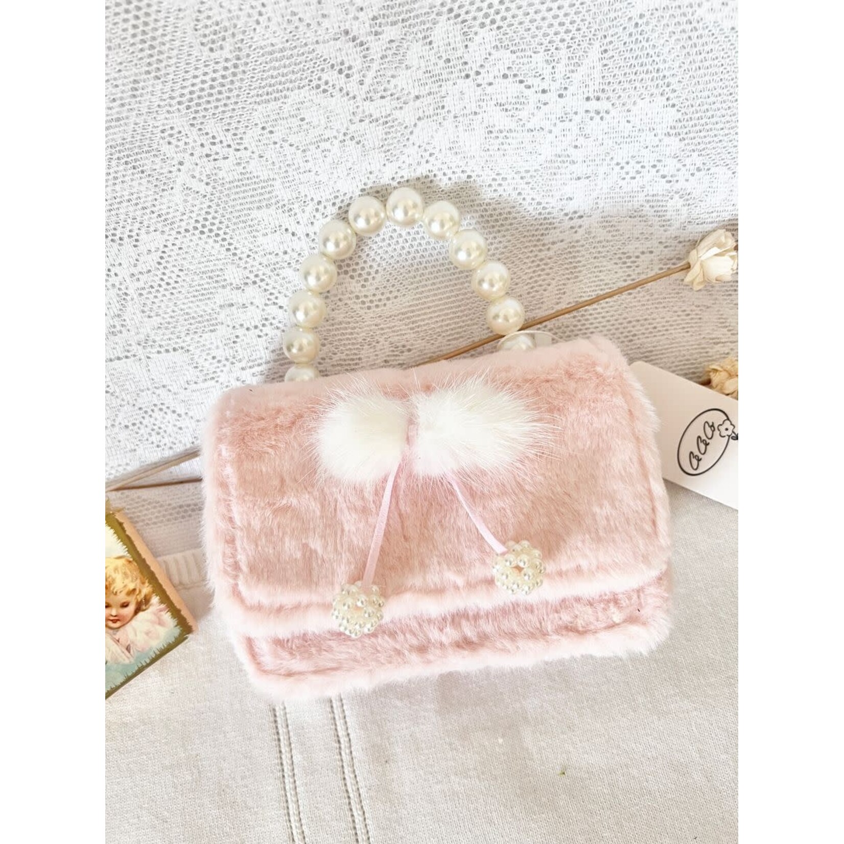 Ce Ce Co Ce Ce Co Furry Bow Pearl Handle Purse