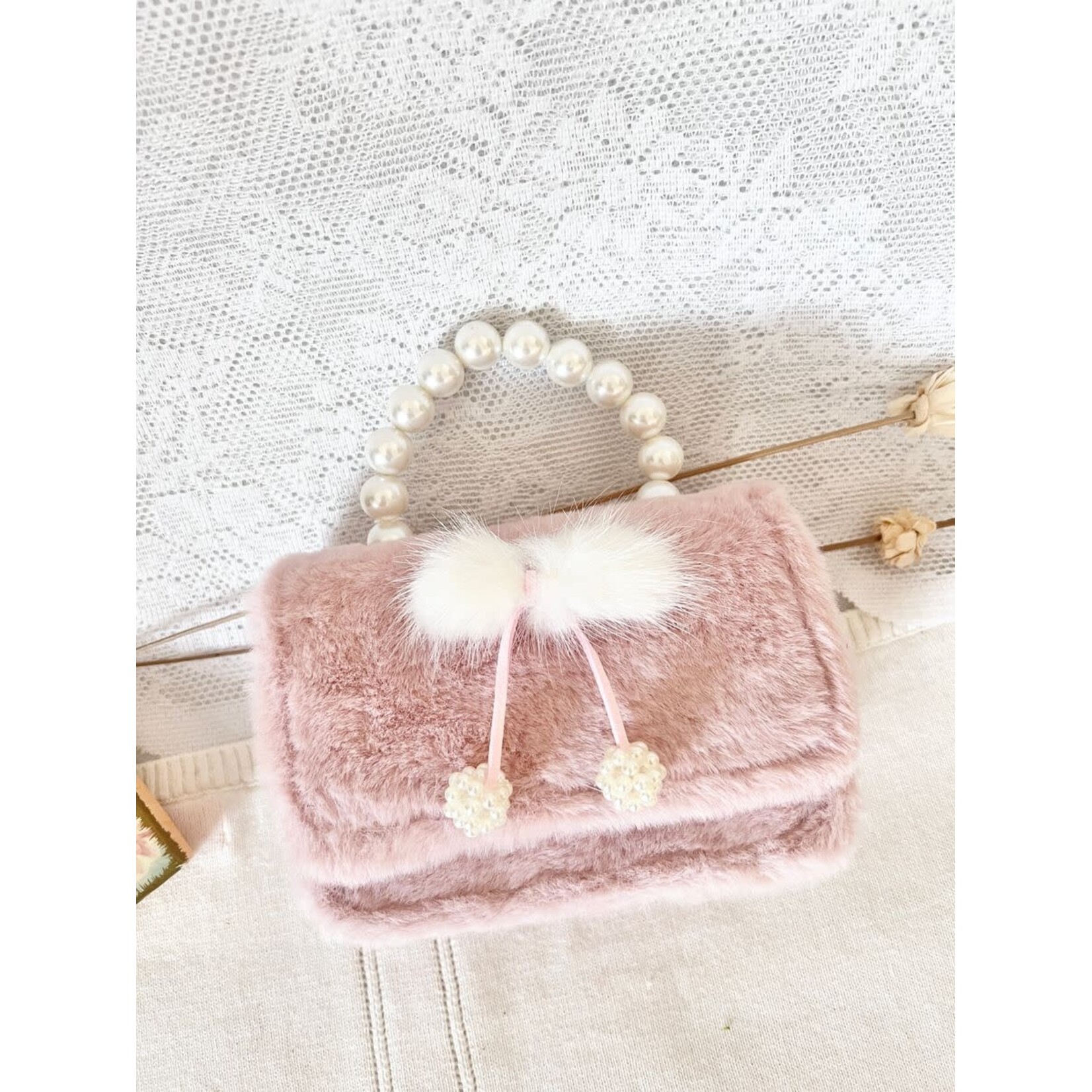 Ce Ce Co Ce Ce Co Furry Bow Pearl Handle Purse