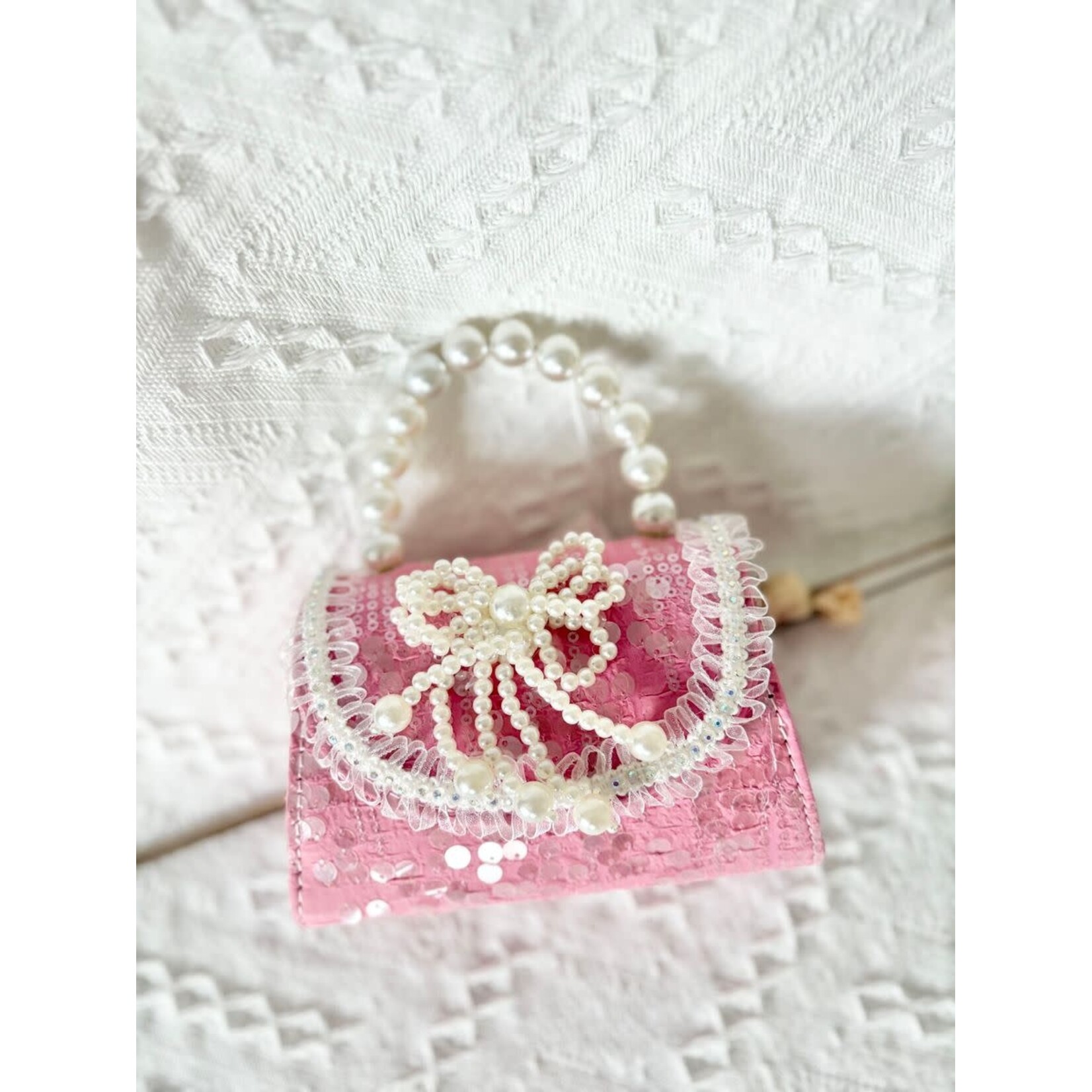 Ce Ce Co Ce Ce co Rose Pink Sequin Purse with Pearl Trimmed