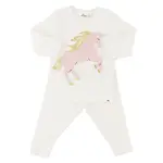 Oh Baby! Oh Baby Cream Prancing Unicorn Applique L/S 2PC Set