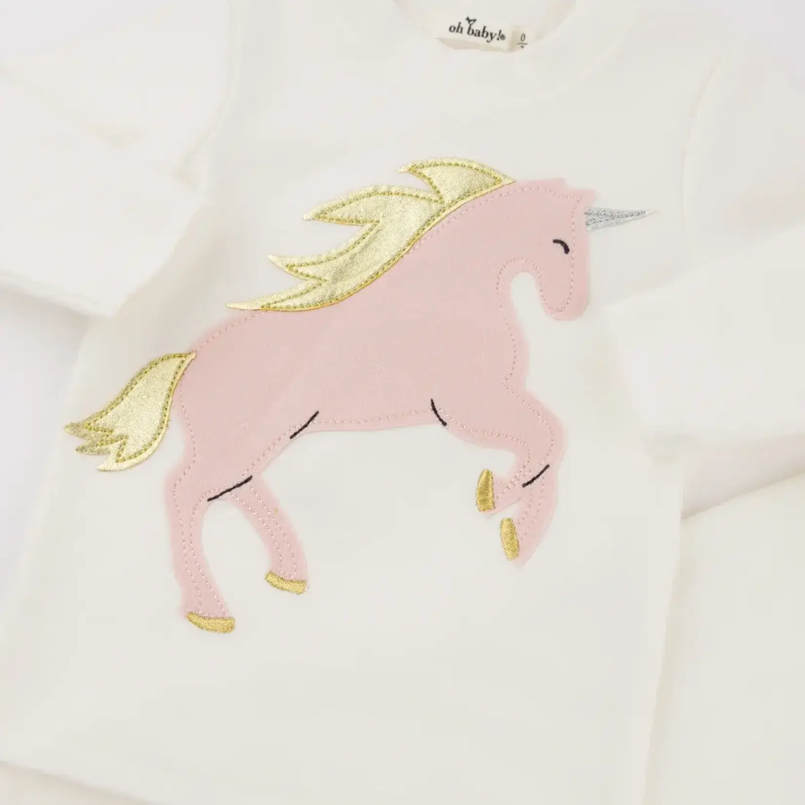 Oh Baby! Oh Baby Cream Prancing Unicorn Applique L/S 2PC Set