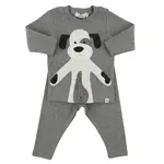 Oh Baby! Oh Baby Coal Large Cream Puppy Applique L/S 2PC Set