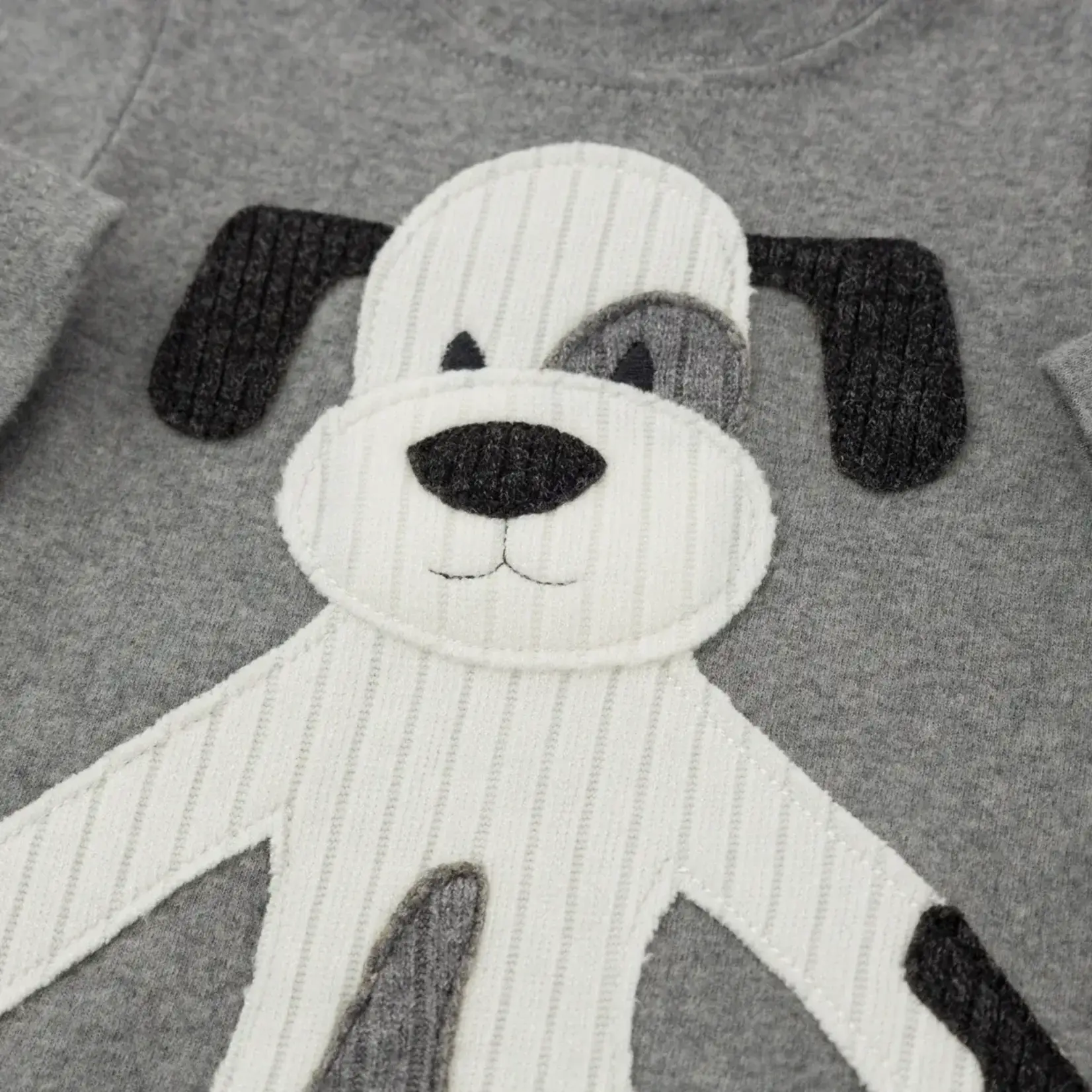 Oh Baby! Oh Baby Coal Large Cream Puppy Applique L/S 2PC Set