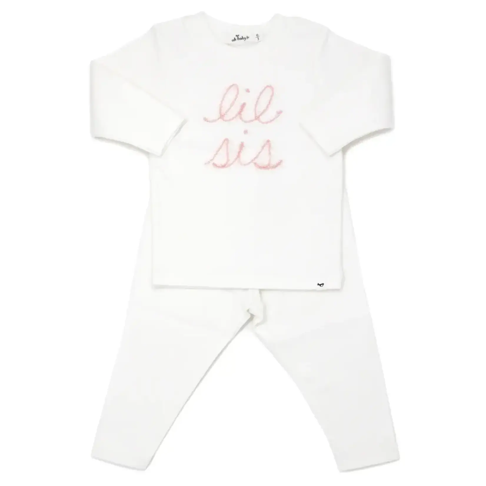 Oh Baby! Oh Baby Cream Lil Sis Pink Sparkle Embroidered 2PC Set