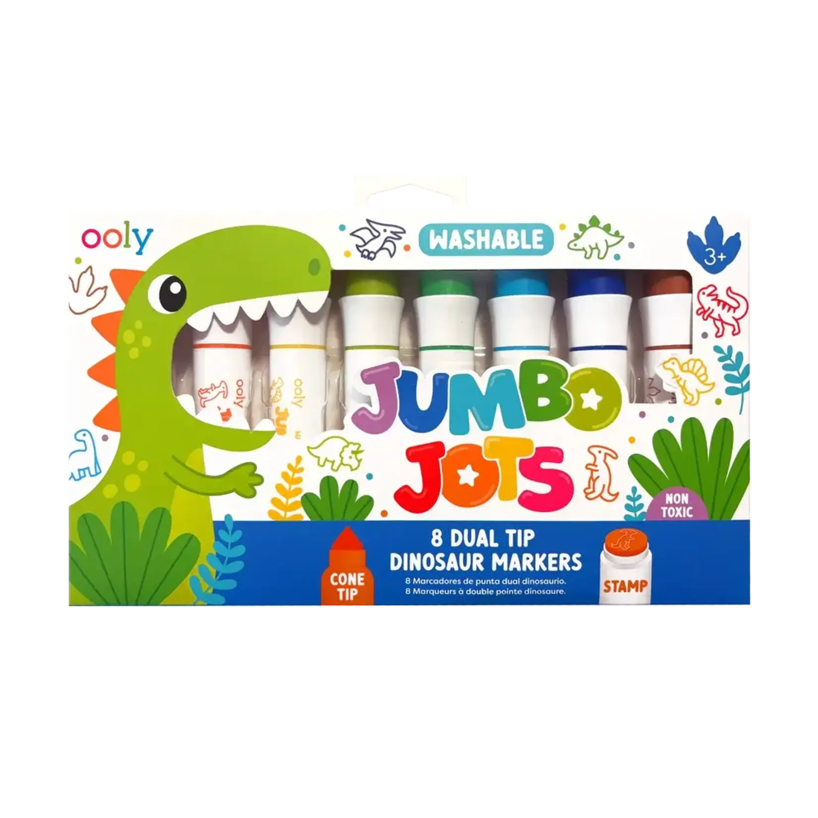 Ooly Ooly Jumbo Jots Dual Tip Cone & Stamp Markers - Dinosaur