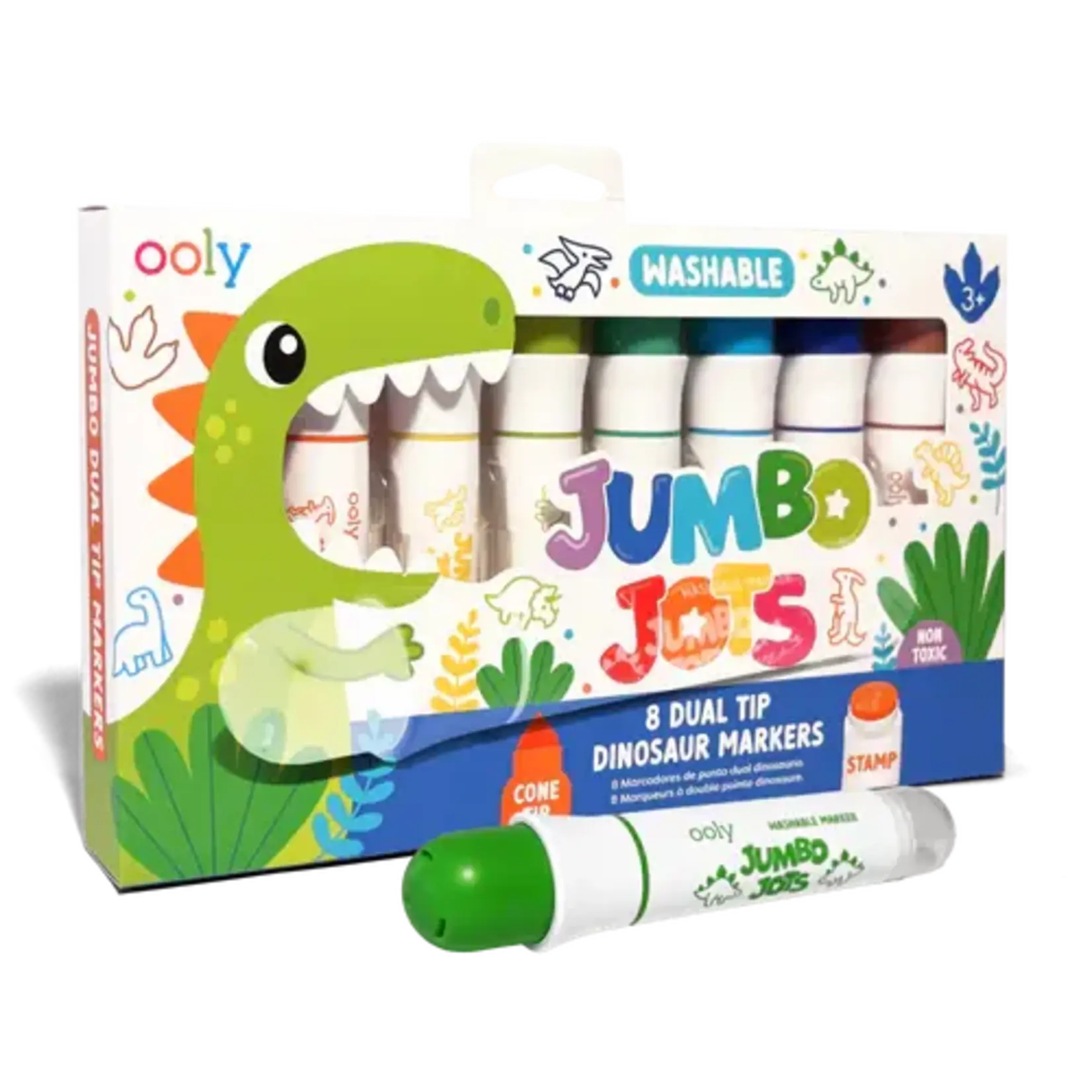 Ooly Ooly Jumbo Jots Dual Tip Cone & Stamp Markers - Dinosaur