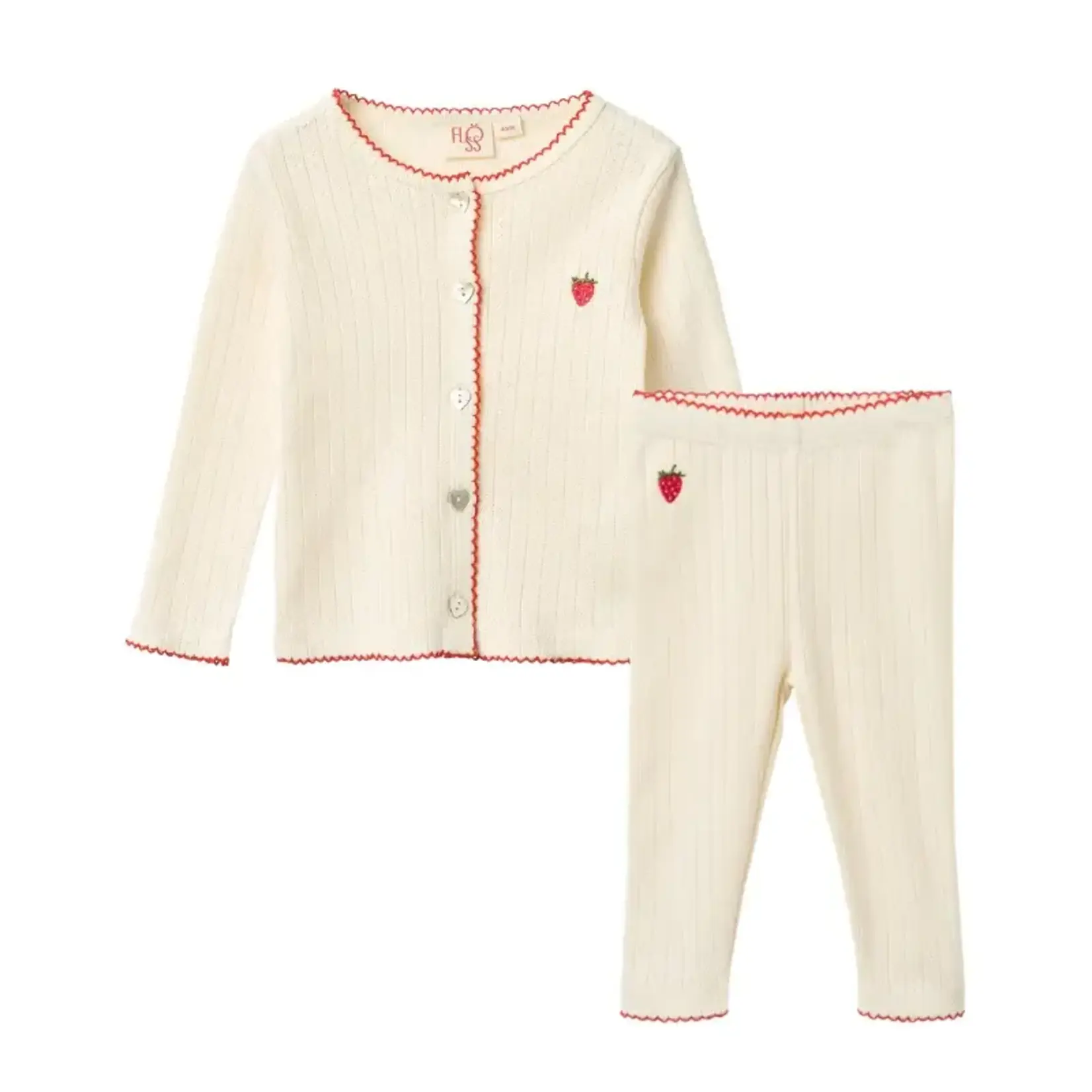 Floss Floss Gentle Cream Flora pointelle Cardigan And legging Set