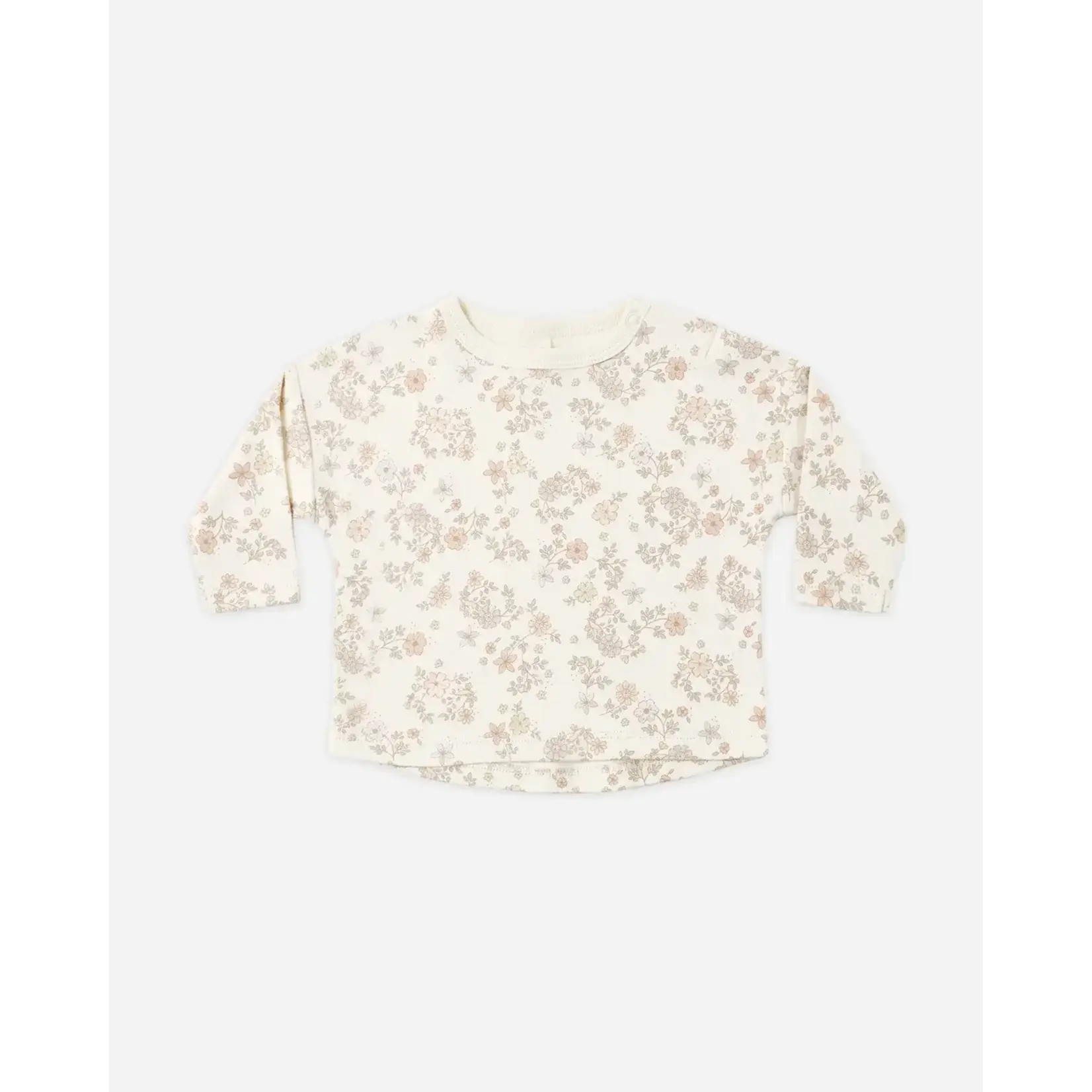 Quincy Mae Quincy Mae Natural Floral Vine L/S Tee & Mulberry Masie Overall Set
