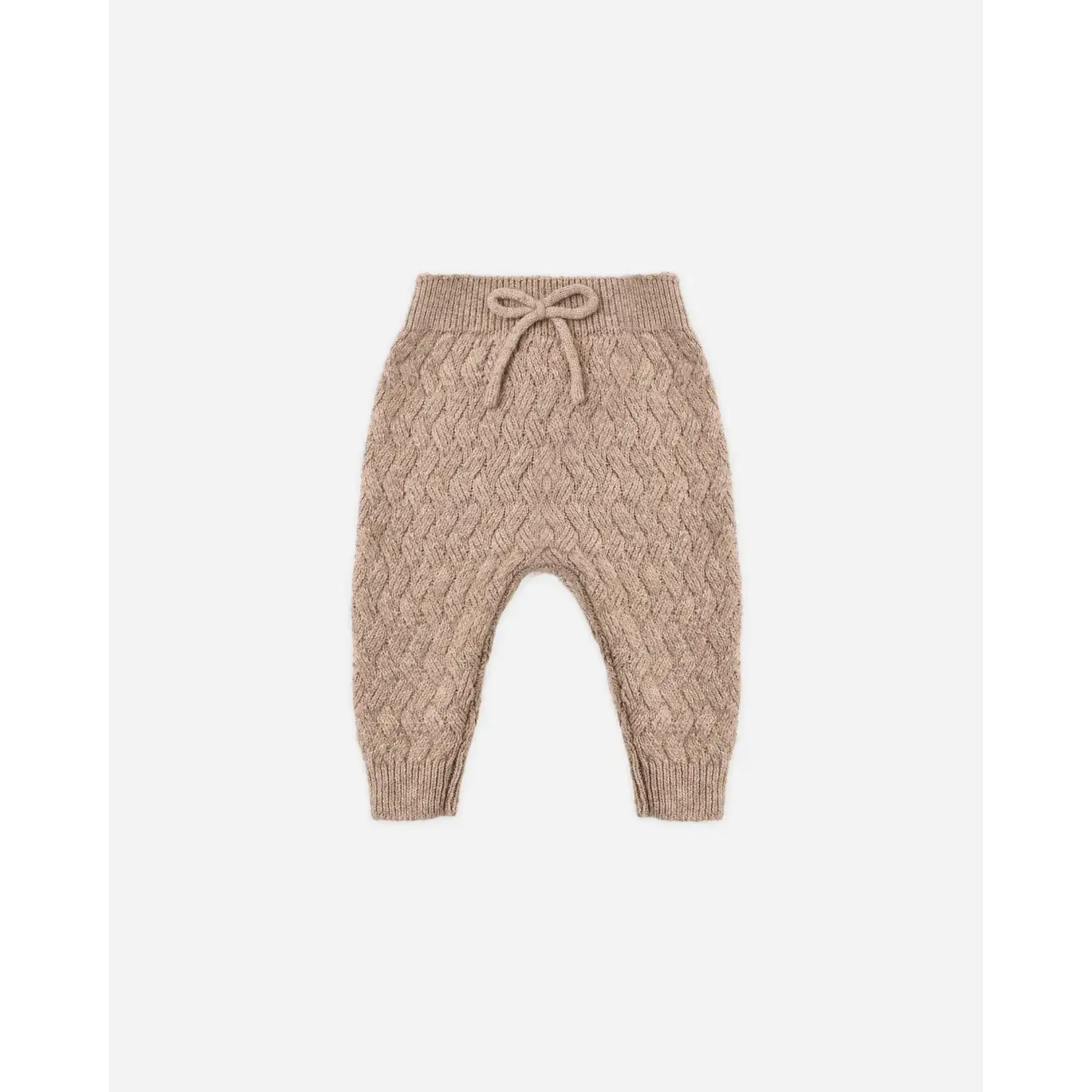 Quincy Mae Quincy Mae Heathered Almond Ruffle Collar Cardigan Top & Knit Pant Set