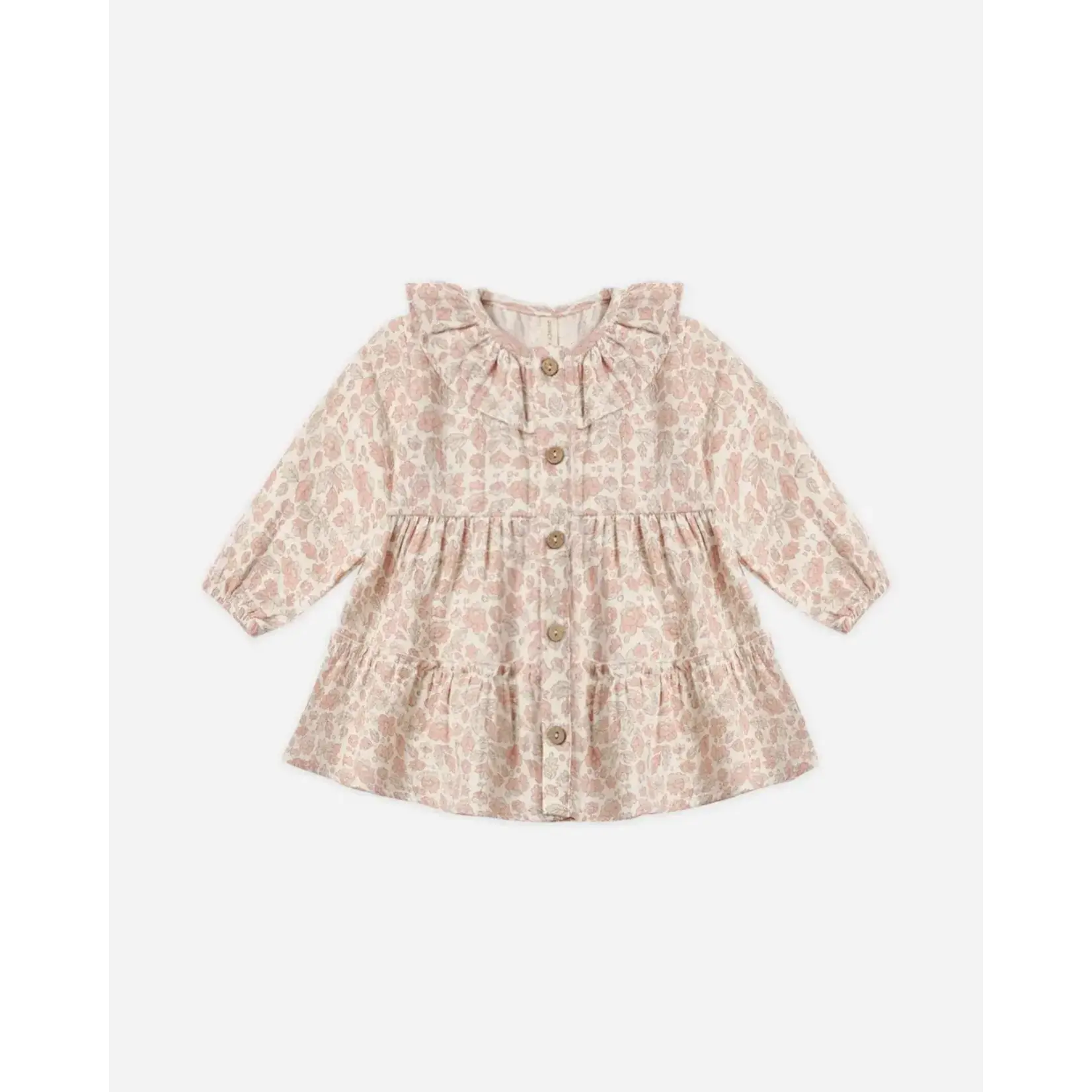 Quincy Mae Quincy Mae Ivory Pink Blossom Ruffle Collar Button Dress