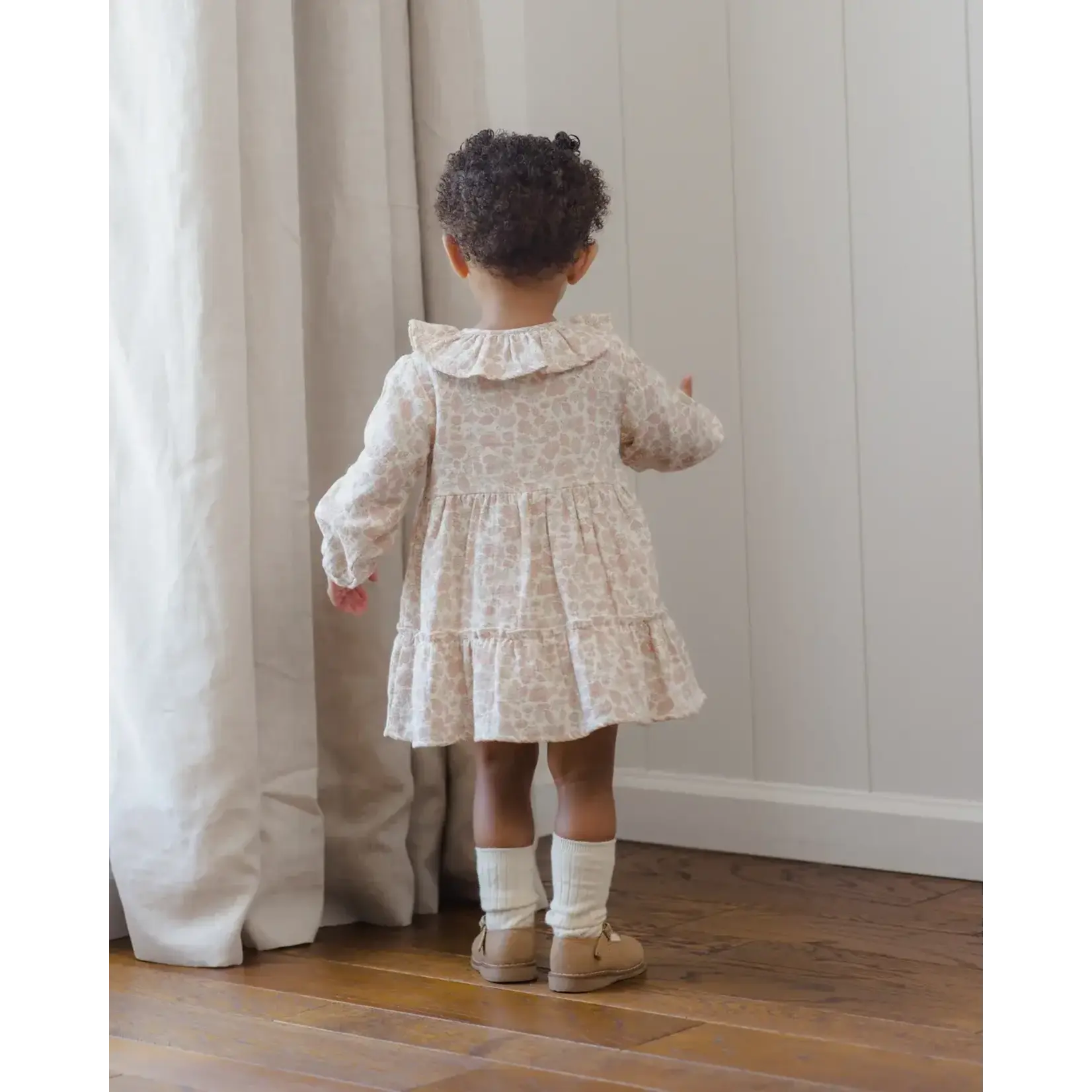 Quincy Mae Quincy Mae Ivory Pink Blossom Ruffle Collar Button Dress