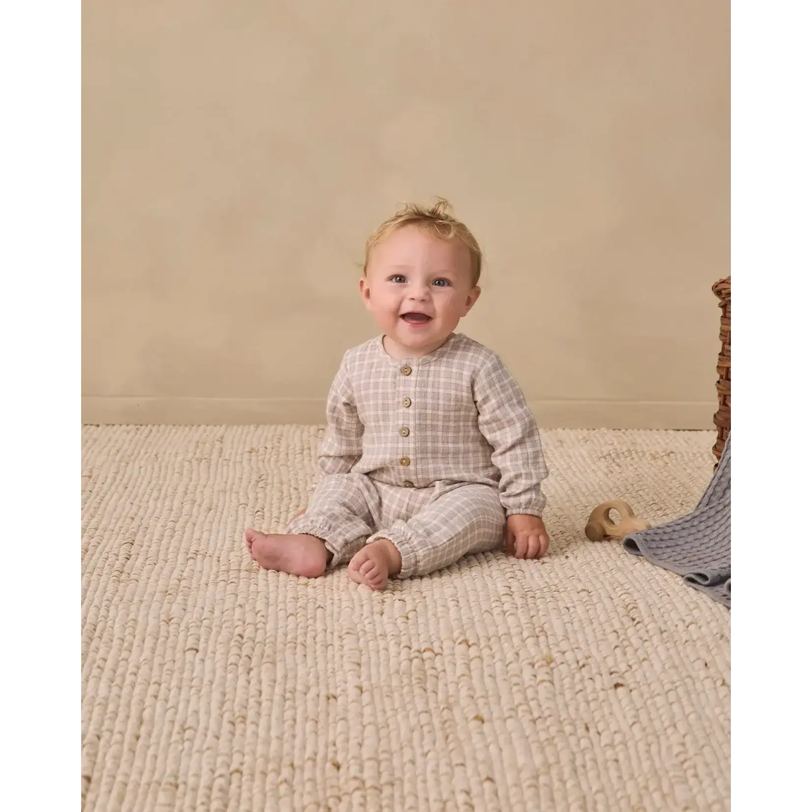 Quincy Mae Quincy Mae Cloud Blue Gingham Woven Jumpsuit