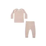 Quincy Mae Quincy Mae Dusty Rose Microstripe Ribbed Tee & Legging Set