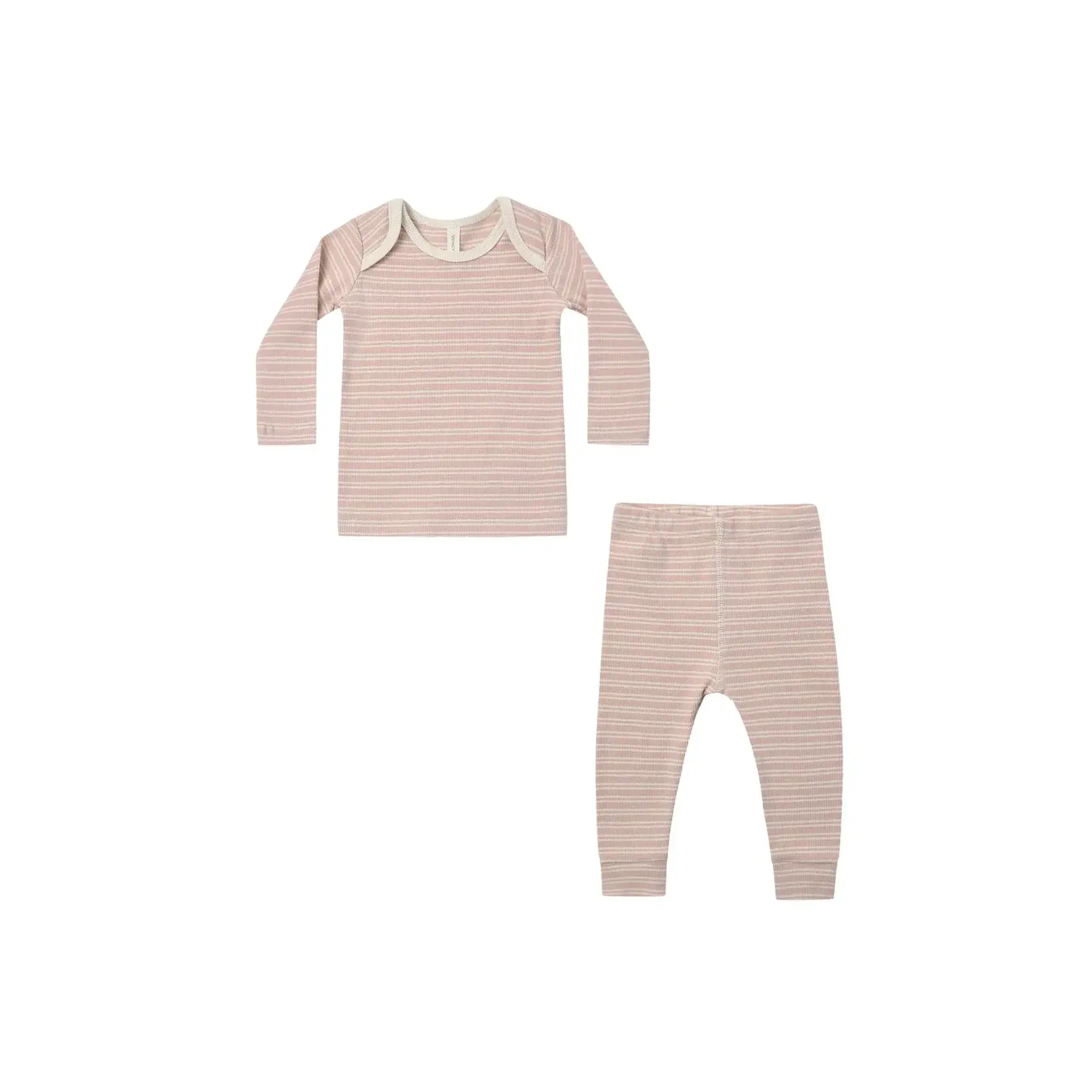 Quincy Mae Quincy Mae Dusty Rose Microstripe Ribbed Tee & Legging Set