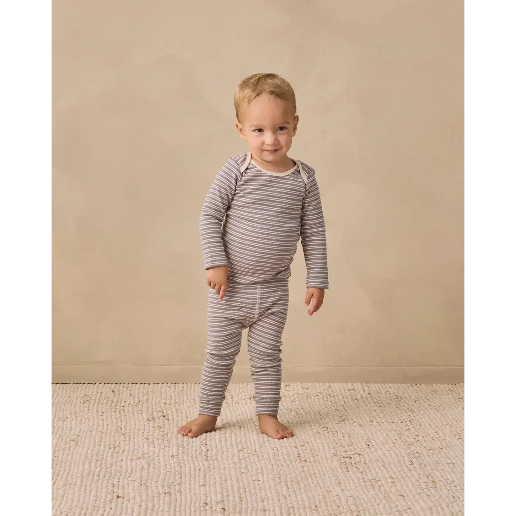 Quincy Mae Quincy Mae Slate Microstripe Ribbed Tee & Legging Set