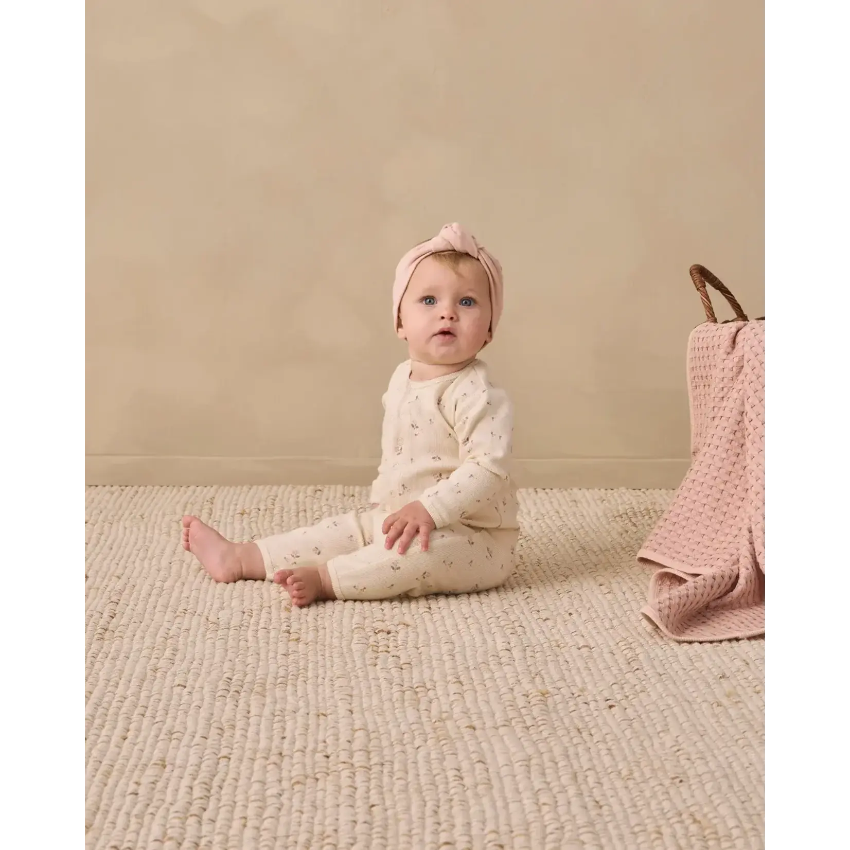 Quincy Mae Quincy Mae Natural Fall Ditsy Ribbed Baby Jumpsuit
